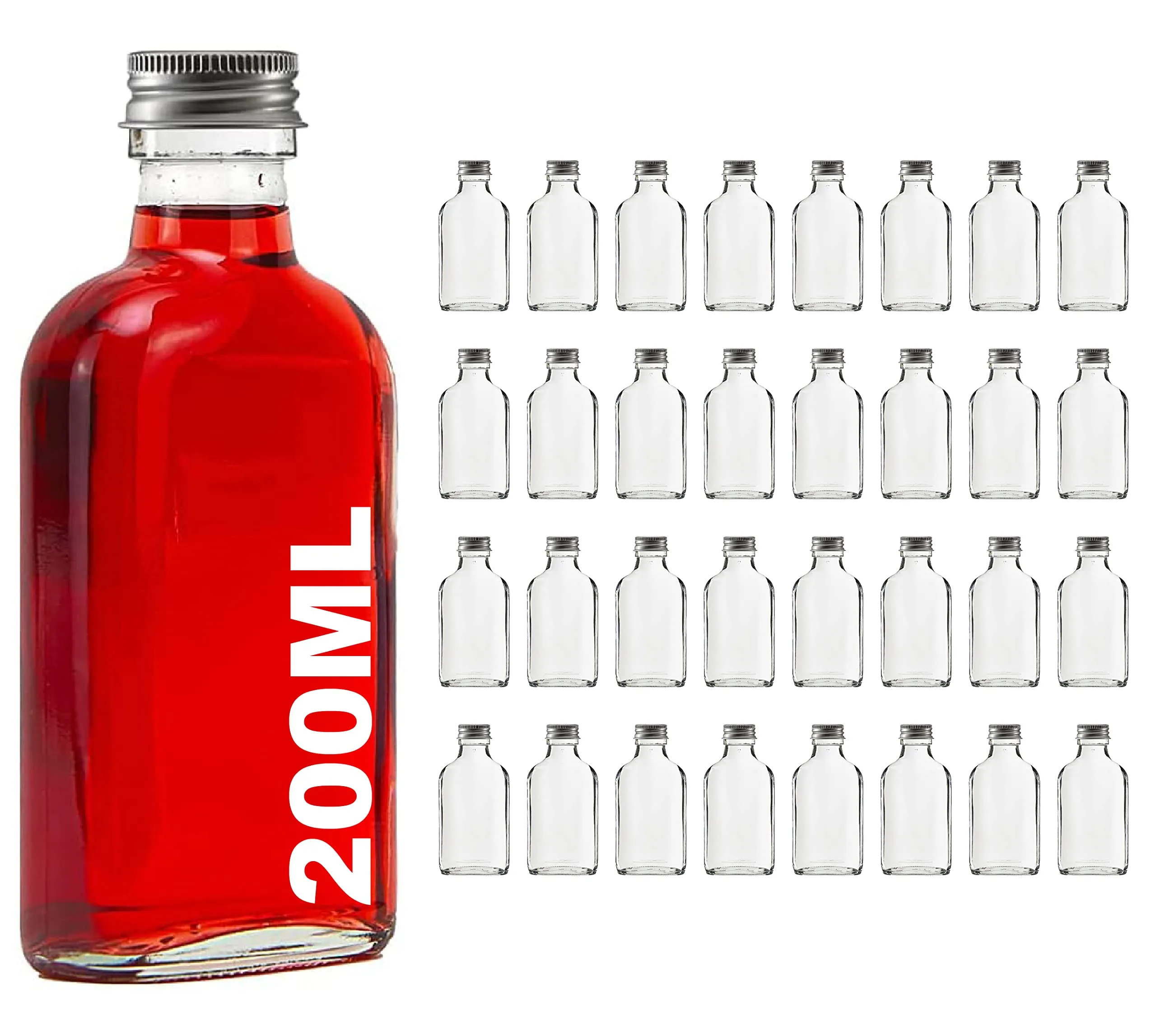casavetro Bottiglie vuote di vetro da 200 ml, 32 pezzi, con tappo a vite, 200 ml, bottiglia di vino, aceto e olio, da riempire, 0,2 litri (32 x 200 ml)