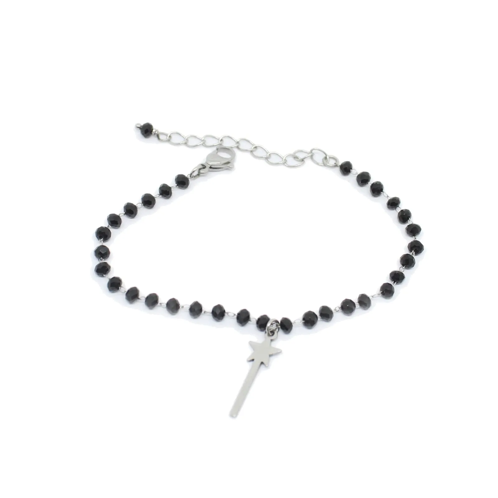Bracciale catena con cristalli neri e ciondolo bacchetta magica