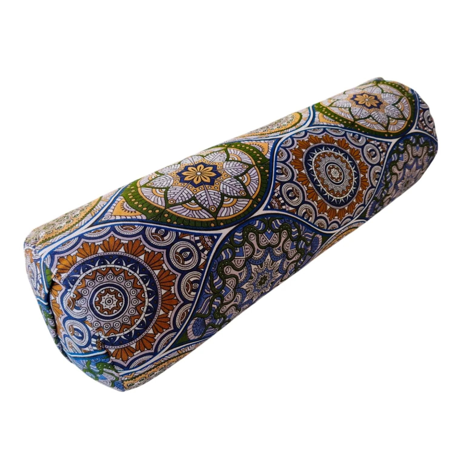 SAVASANAS - Bolter yoga "Mandalas Persa blu", cuscino yoga, cuscino meditazione, bolster cilindrico, cuscino yoga cilindrico, rivestimento lavabile, ripieno di pula di farro bio, 62x20cm