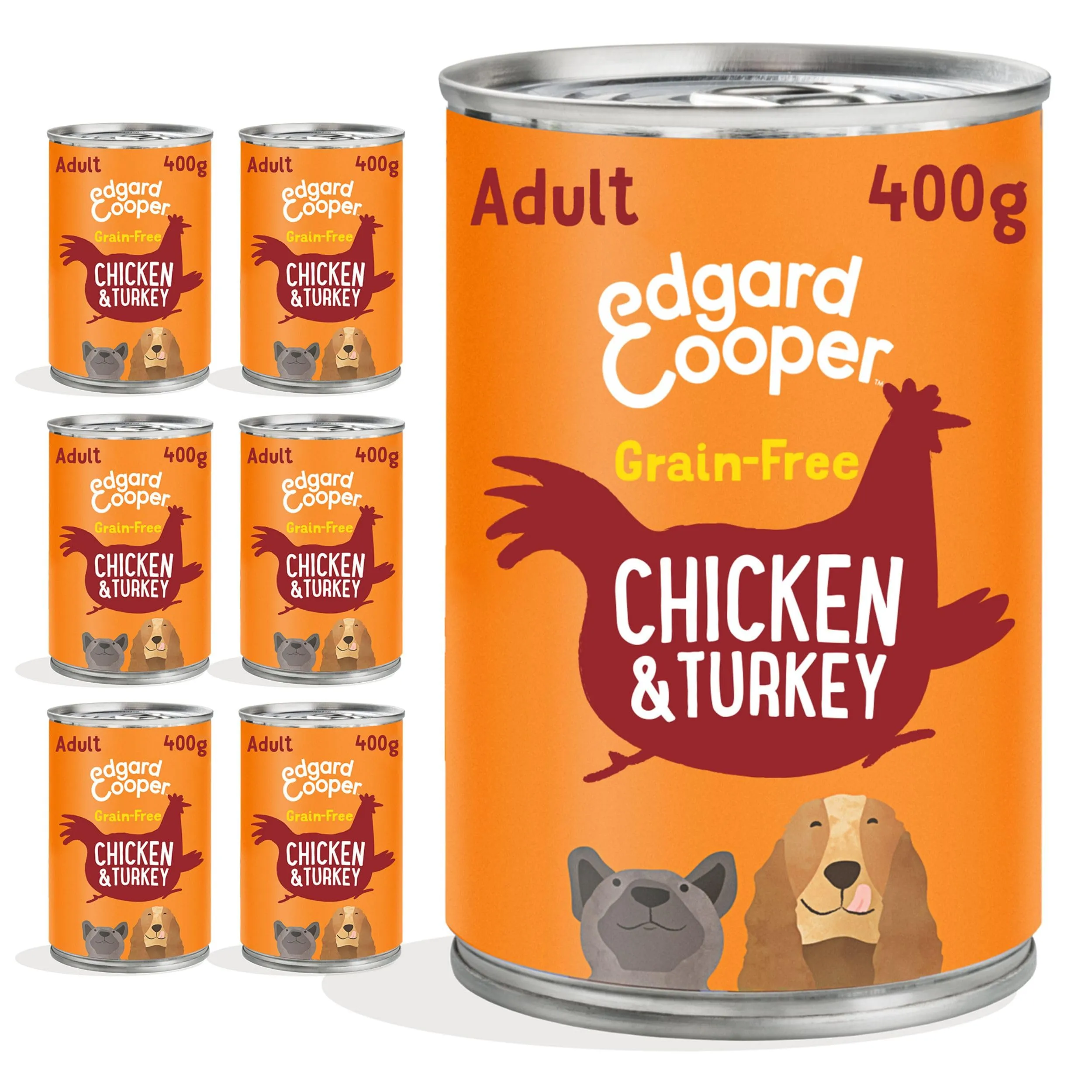 Edgard & Cooper Cibo umido per cani, Adulti, (Pollo/Tacchino, 400g x 6), umido cani, carne fresca e ingredienti naturali, senza cereali, ipoallergenico, senza zuccheri aggiunti