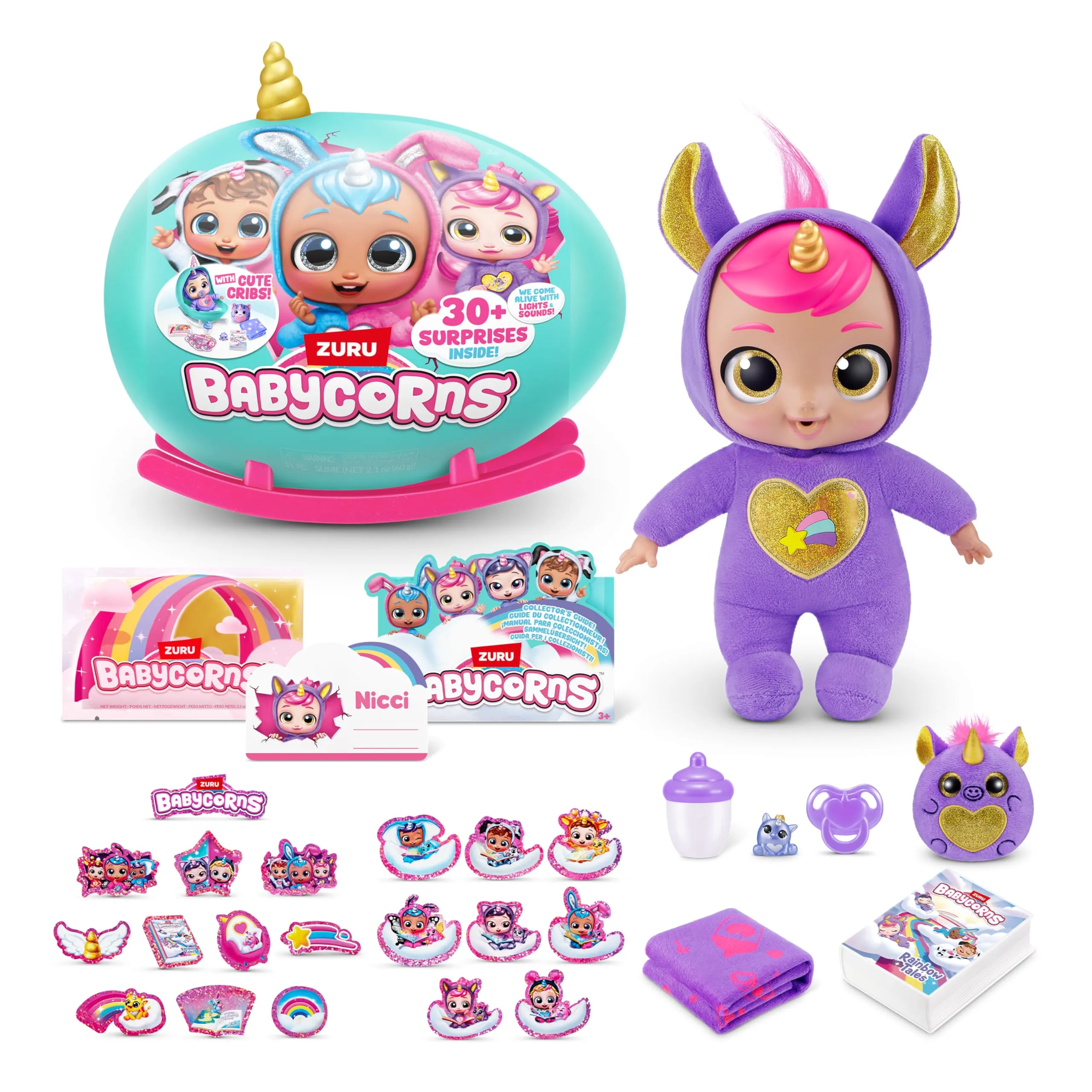 Babycorn Bambolina interattiva Serie 1 Large, 35 cm, di ZURU con luci e suoni, bamboline magiche, sorpresa, spacchettare, bambine, bambole, storia, Unicorn, Nicci