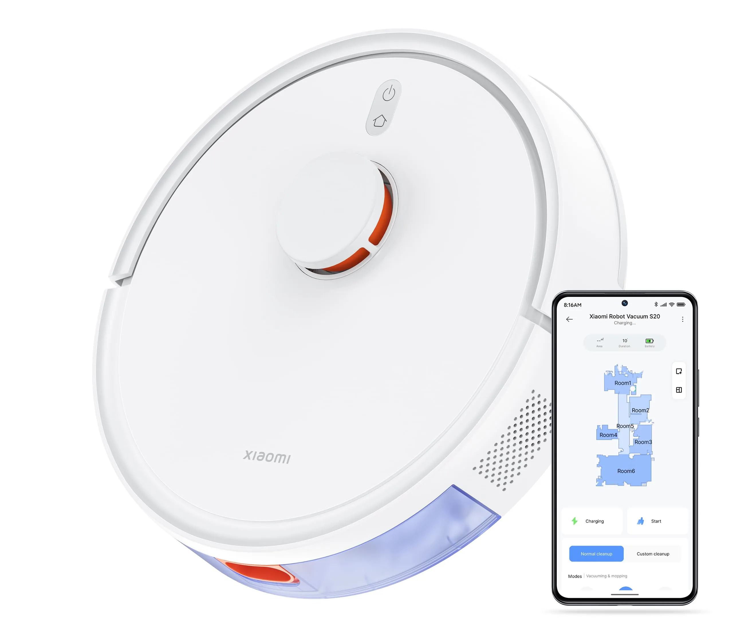 Xiaomi Robot Vacuum S20, Robot Aspirapolvere Lavapavimenti, Aspirazione 5.000 Pa, Sistema Navigazione laser LDS, Ampio contenitore della Polvere e Serbatoio dell'Acqua, Controllo Vocale e App