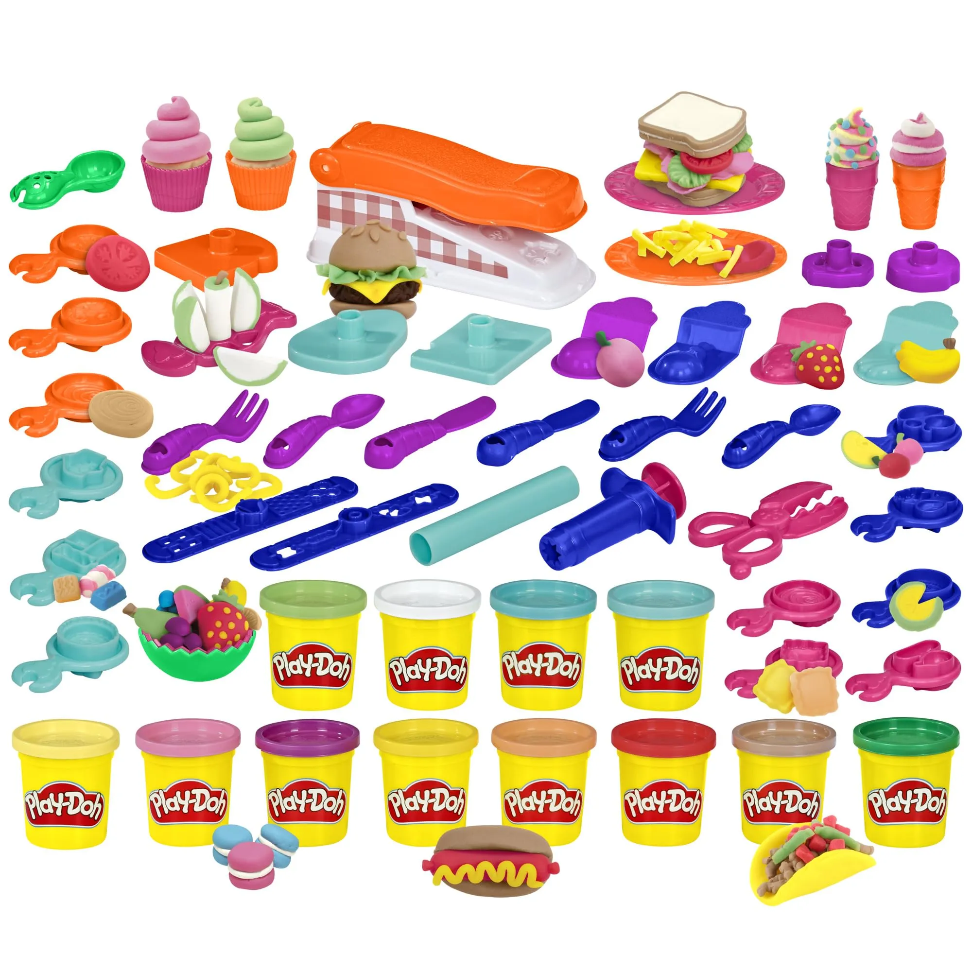 Play-Doh, Kitchen Creations, Fun Factory, playset con 12 vasetti e 42 Strumenti