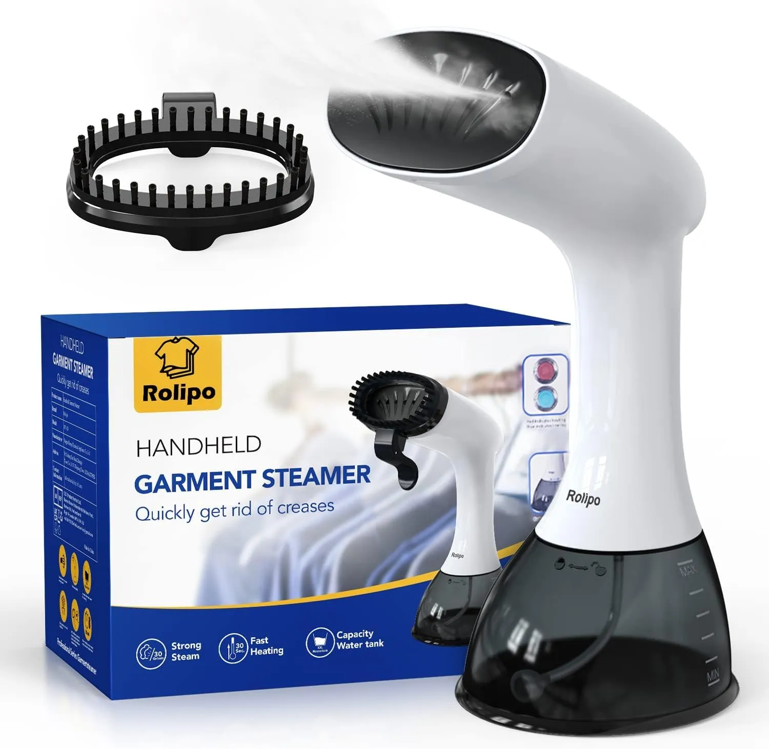 Rolipo Ferro Stiratore Verticale per Abiti, Stiratore a Vapore Portatile da 30g/min, Serbatoio da 400ml, Piastra di Terza Generazione, per Casa, Ufficio e Viaggio