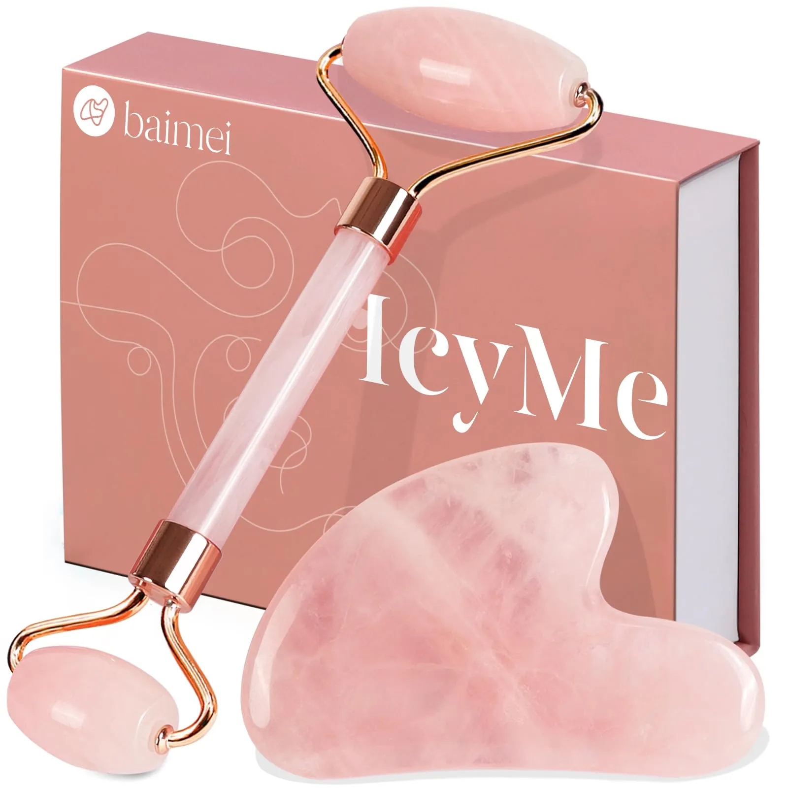 BAIMEI Gua Sha e Rullo di giada, rullo per il viso, strumenti per la cura della pelle del rullo di bellezza del viso, alleviano le linee sottili e le rughe,Regali Per Le Donne