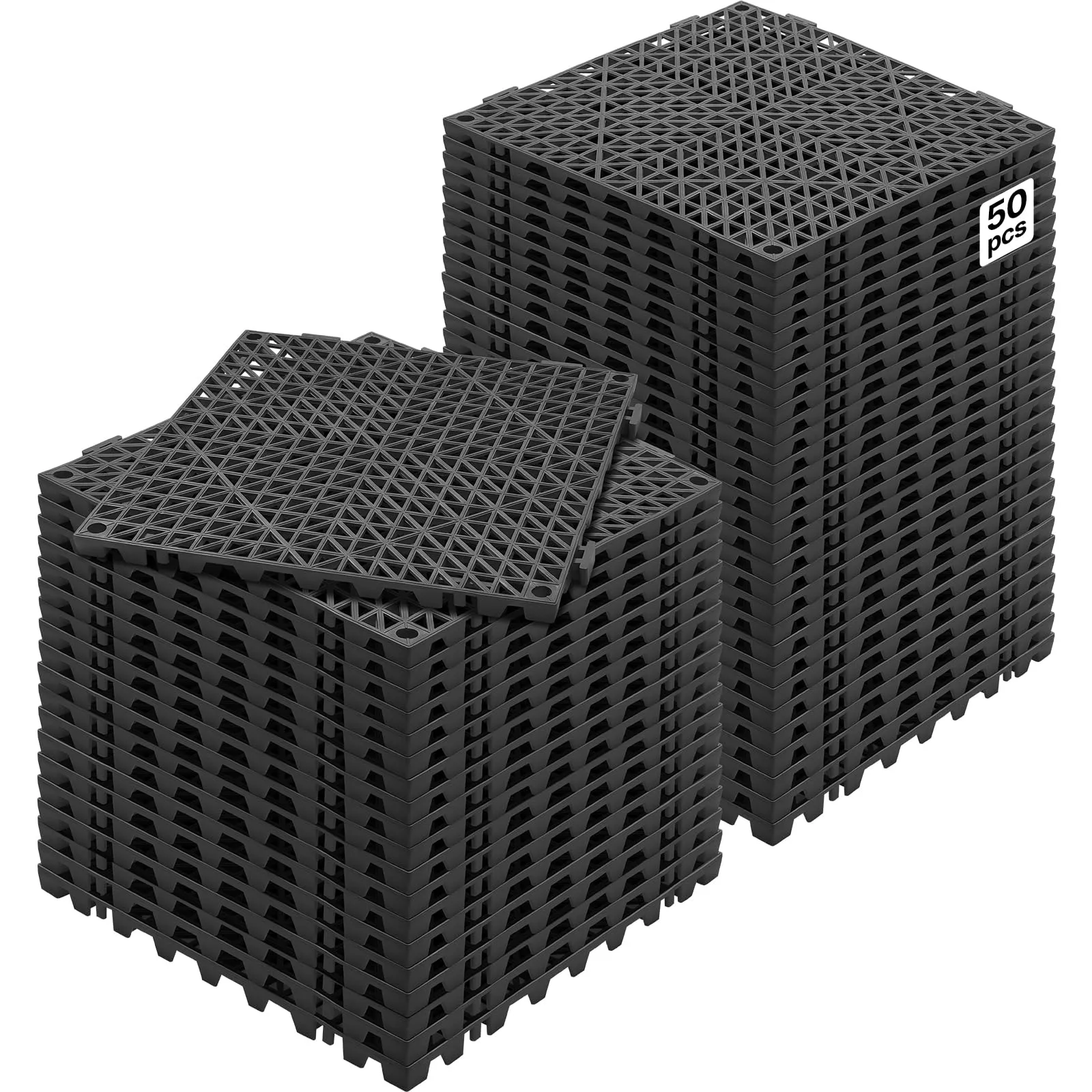 VEVOR Set di 50 Piastrelle per Piscina da Giardino 30 x 30 x 1,5cm, Piastrelle Traforate Nere per Pavimentazione Antiscivolo in PVC a Drenaggio Rapido per Interni & Esterni per Bagno Piscina Giardino