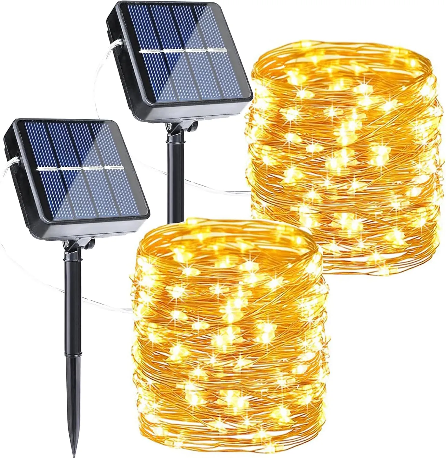 Joomer 2 Pezzi Luci Solari Esterno, 2x12m 120LED Catena Luminosa Esterno Solare, 8 Modalità Impermeabili Filo di Rame Led Lucine Esterno Energia Solare Decorative Per Giardino Albero Patio Gazebo