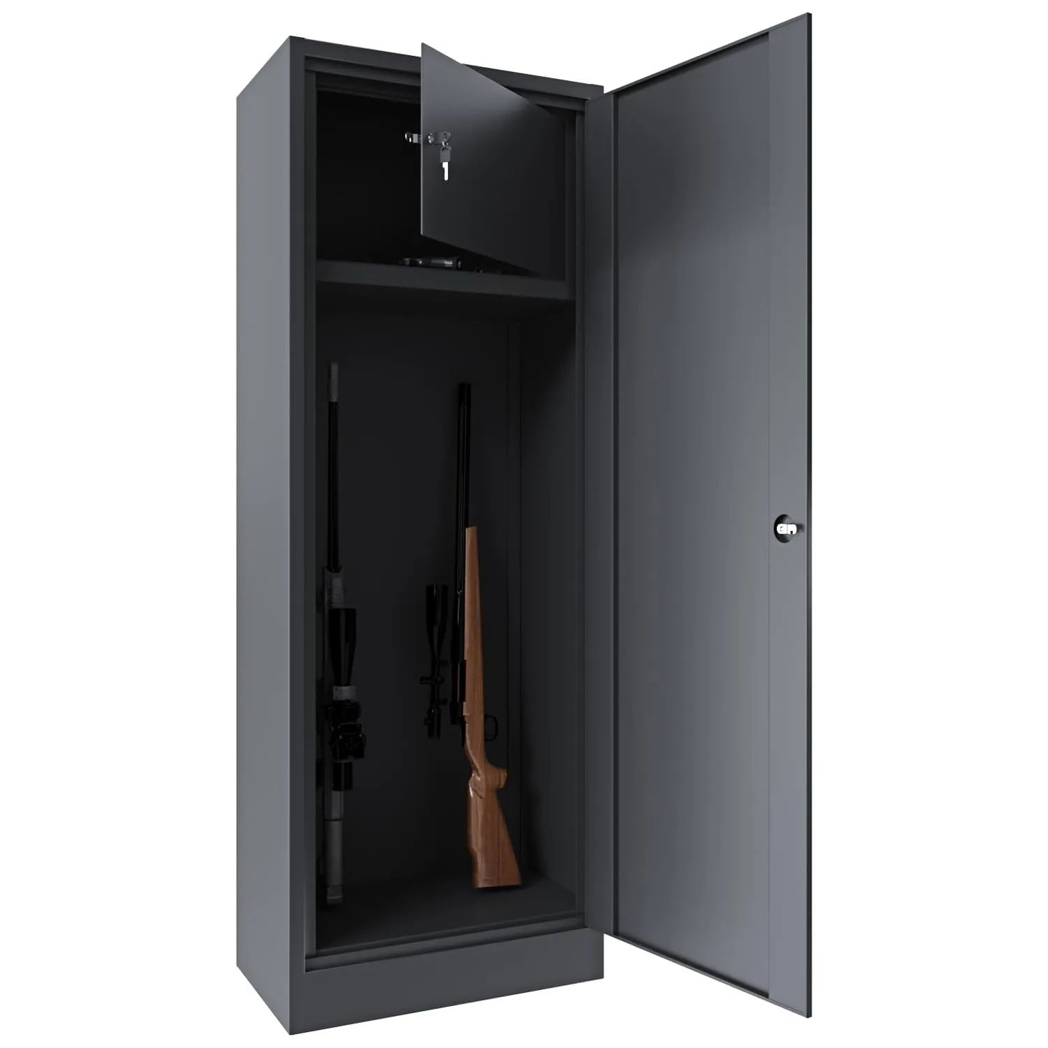 Armadio Portafucili Per 10 Fucili Con Tesoretto Portamunizioni Armadietto 10 Posti Armi Fuciliera In Lamiera Acciaio Cassetto Munizioni Serratura Doppia Chiave Cassaforte 148x53.5x32 Cm Grigio Scuro