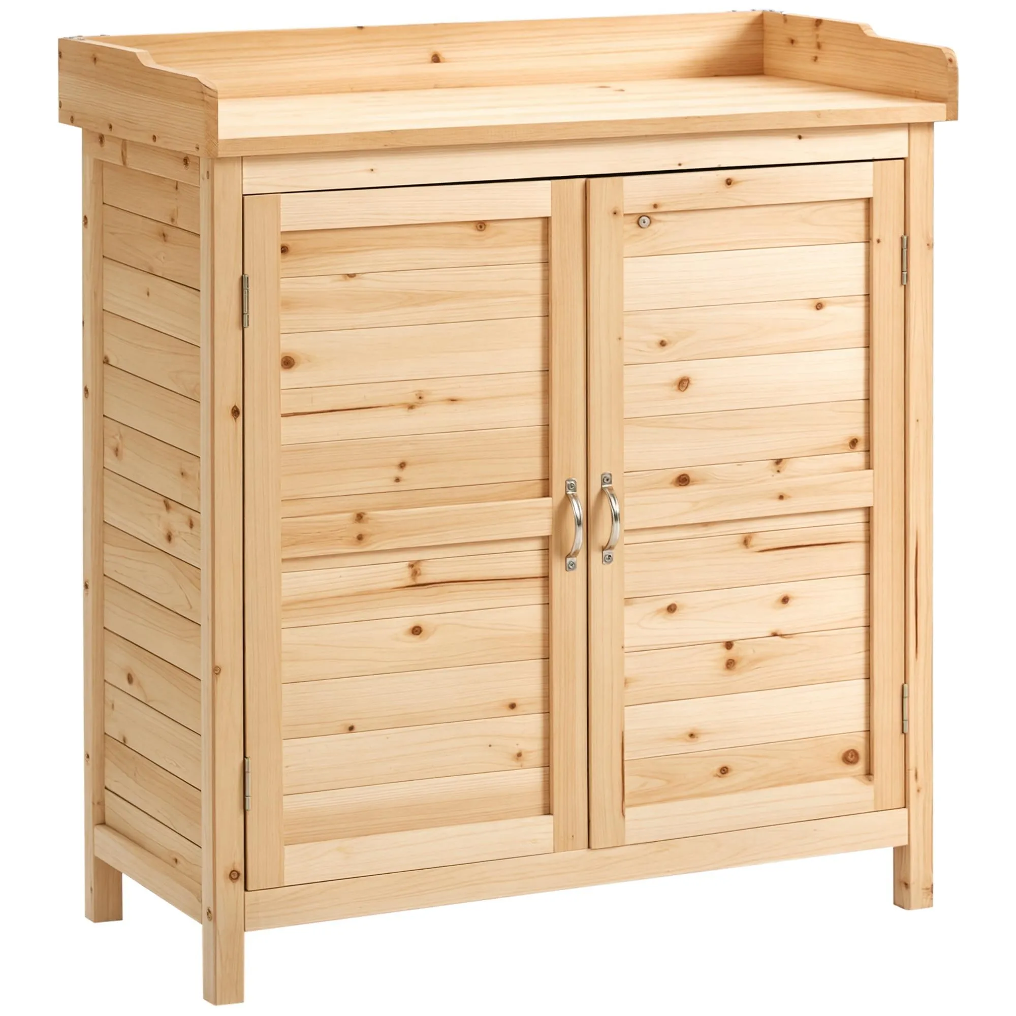 Outsunny Armadietto da Esterno a 2 Ripiani in Legno di Abete con Design Rialzato e 2 Ante, 83x40x92 cm, Color Legno