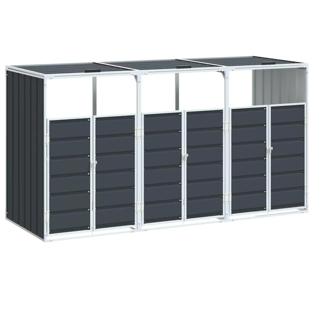 vidaXL Copribidone Ruote per 3 Bidoni Antracite 216x81x115 cm Acciaio, copribidone singolo con ruote, copribidone da giardino, copertura per cassonetti