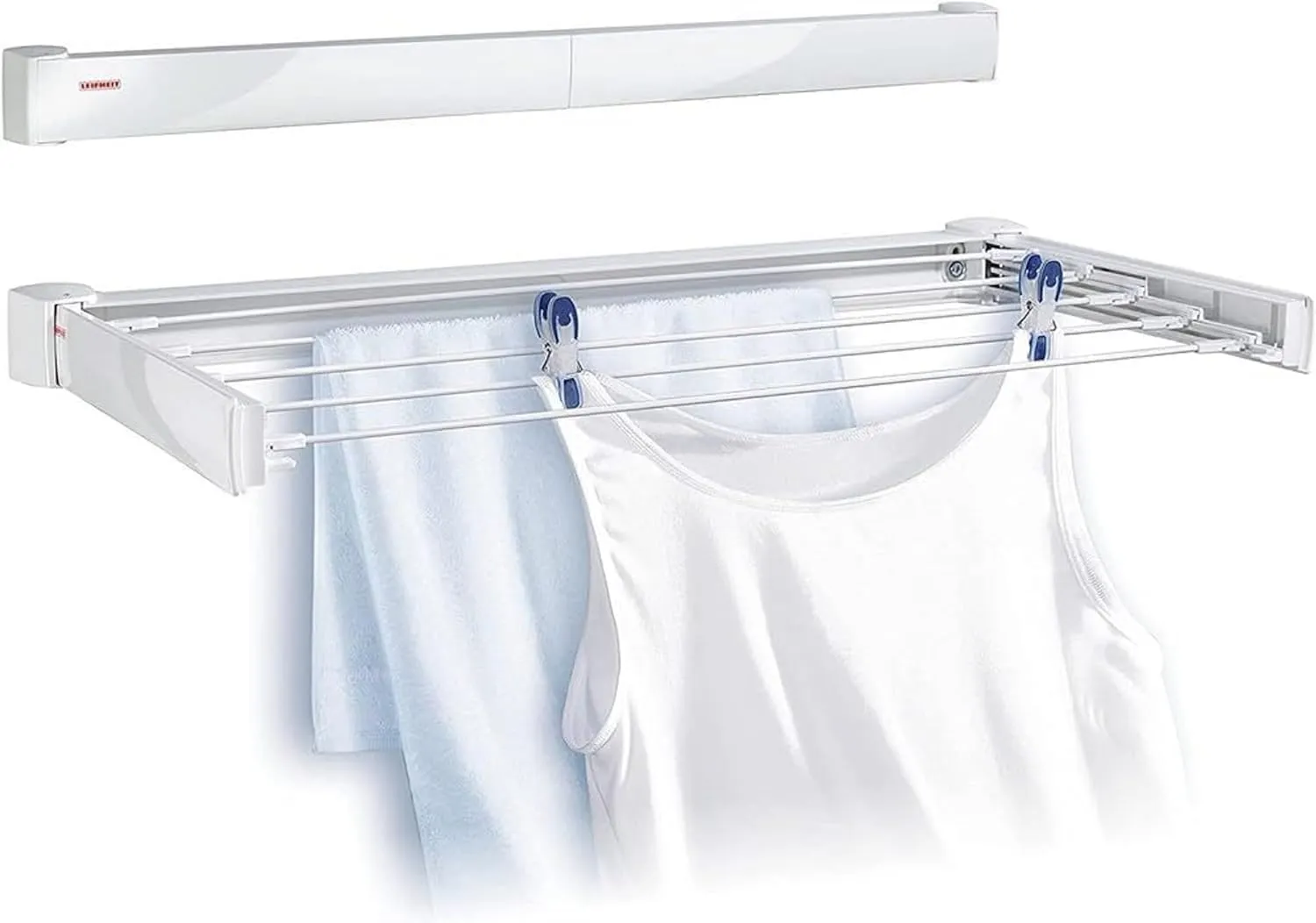 Leifheit Telegant 72 Protect Stendibiancheria da parete, Stendino allungabile con 8 barre da 90 cm, Stendibiancheria estensibile interni ed esterni