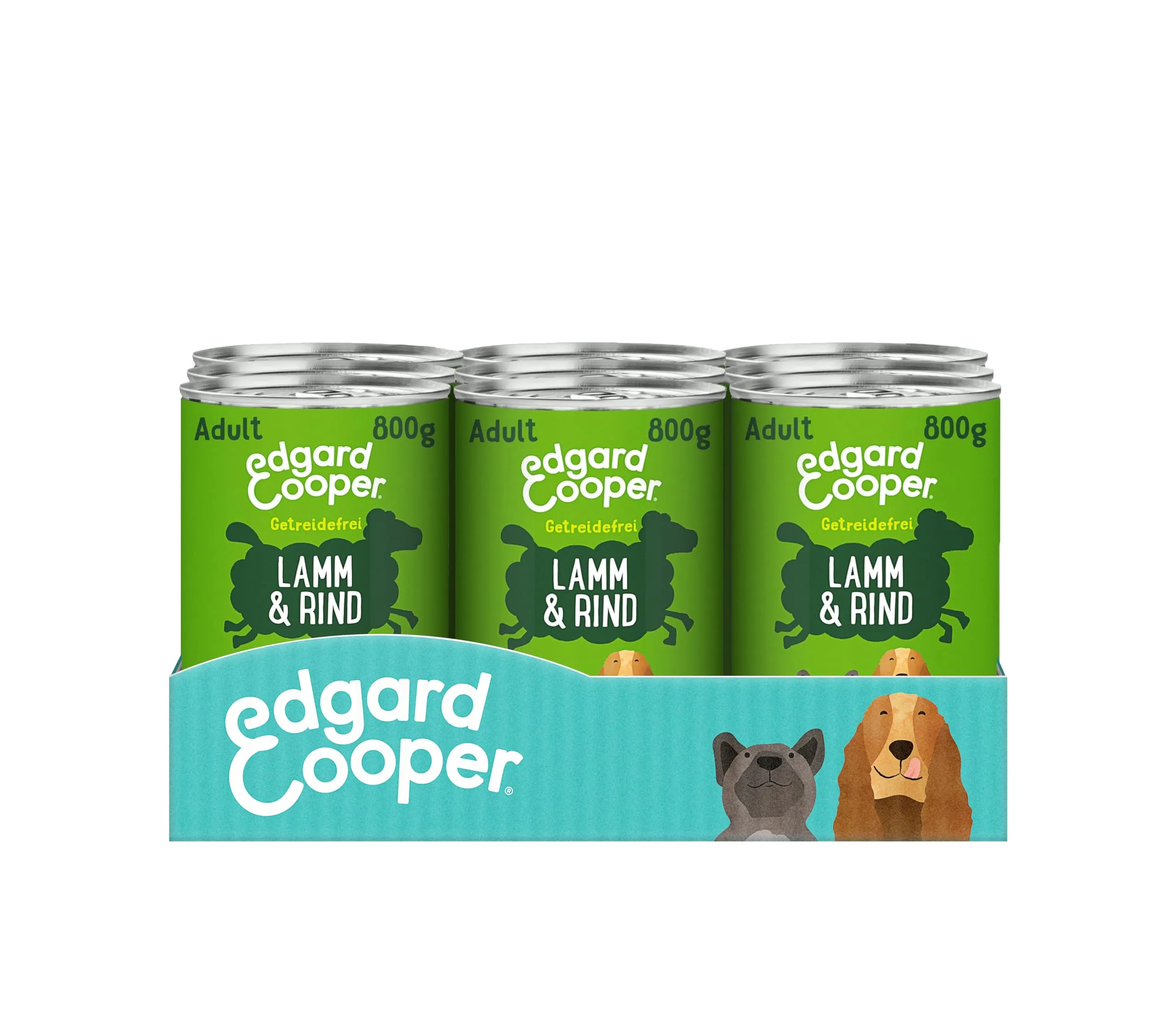 Edgard Cooper Cibo umido per cani (agnello e manzo, 800 g x 6), cibo per cani bagnato 800 g senza cereali, ingredienti naturali e carne fresca, pieno di aminoacidi essenziali