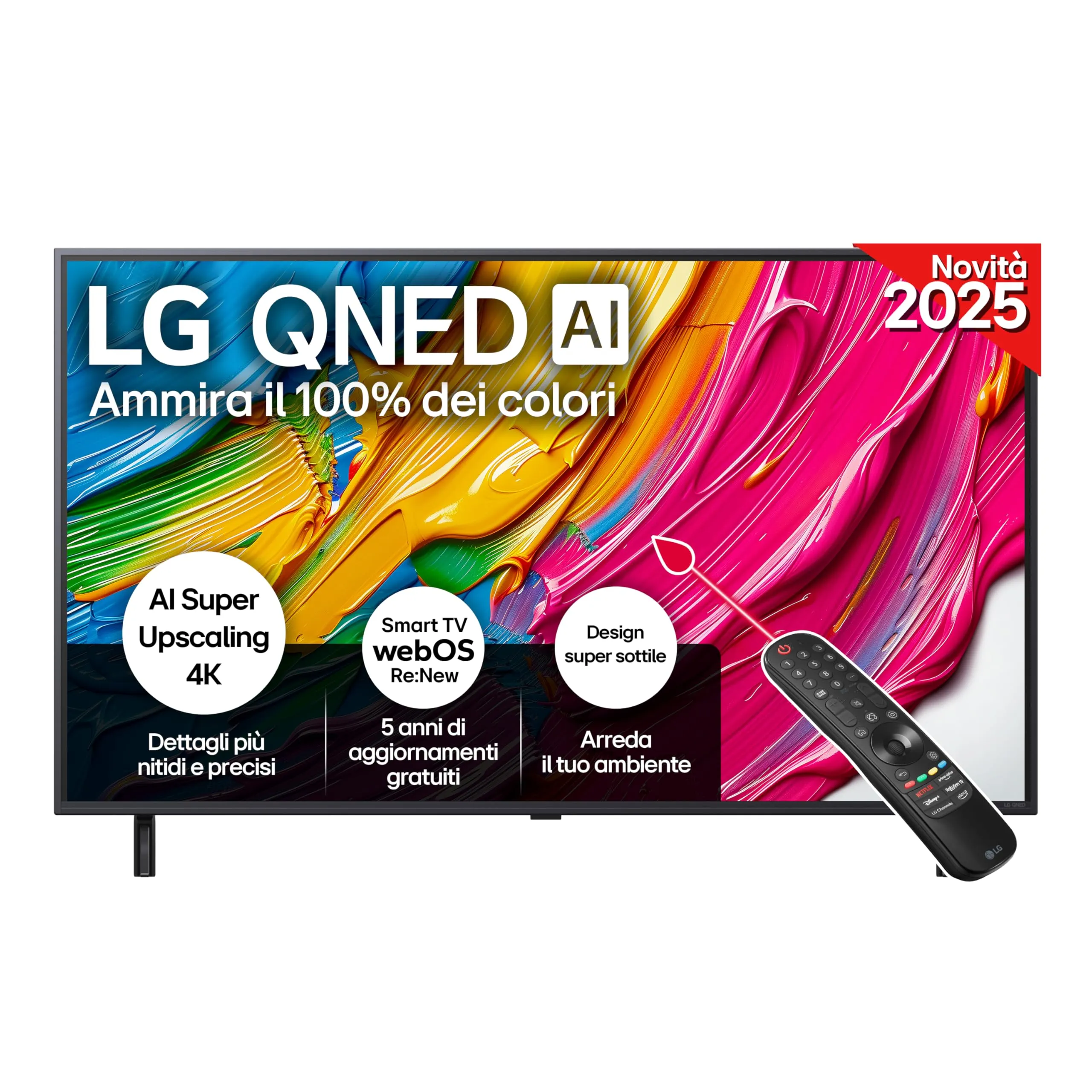 LG QNED AI QNED80 TV 50 pollici, Smart TV 4K, Processore α7 Gen8, Dynamic QNED Color, Design Super Slim, webOS con AI e telecomando puntatore AI, Gaming con VRR 4K@60Hz, 50QNED80A6A 2025