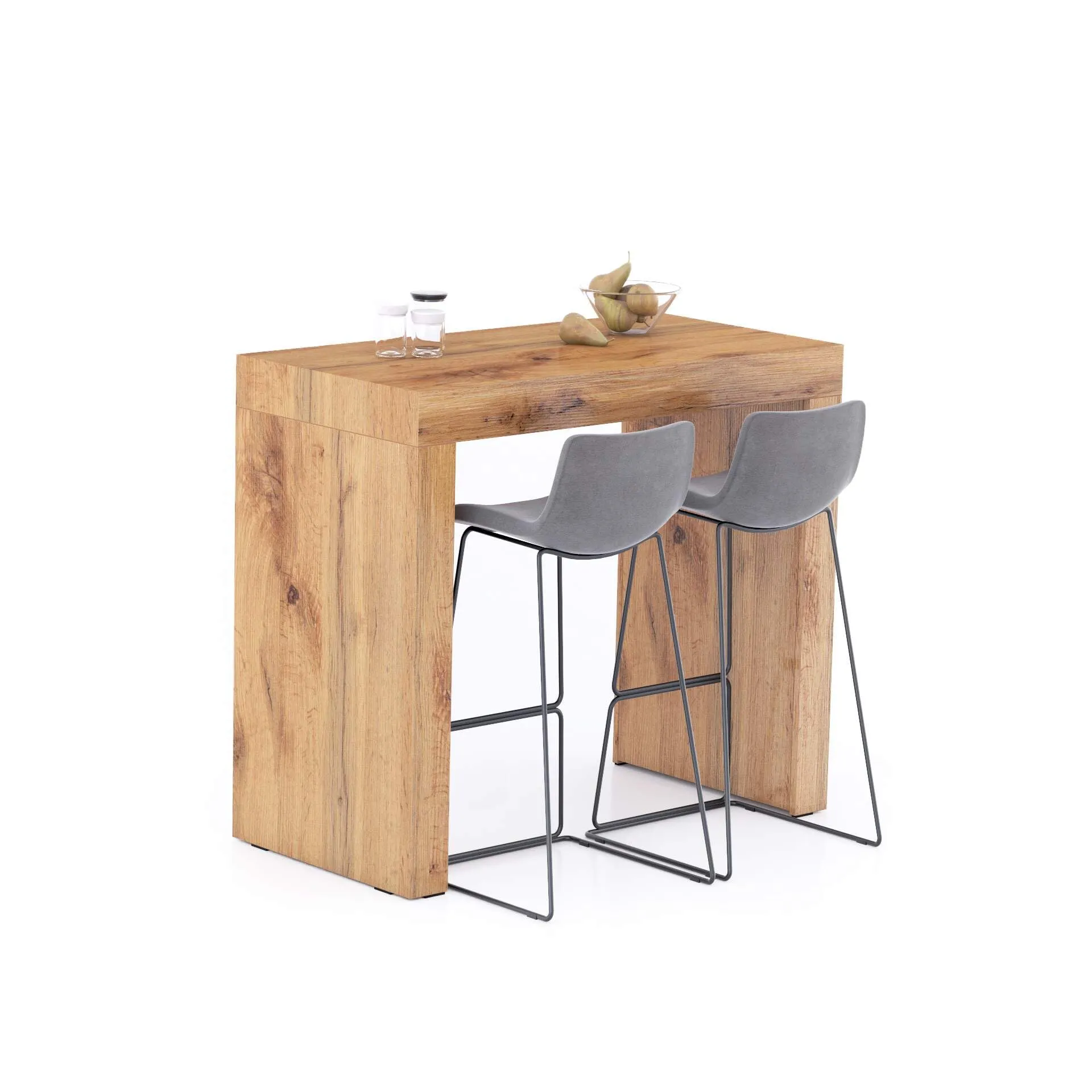 Mobili Fiver, Tavolo Alto Evolution 120x60, Rovere Rustico, Tavolo Penisola Cucina per 4 persone, Made in Italy