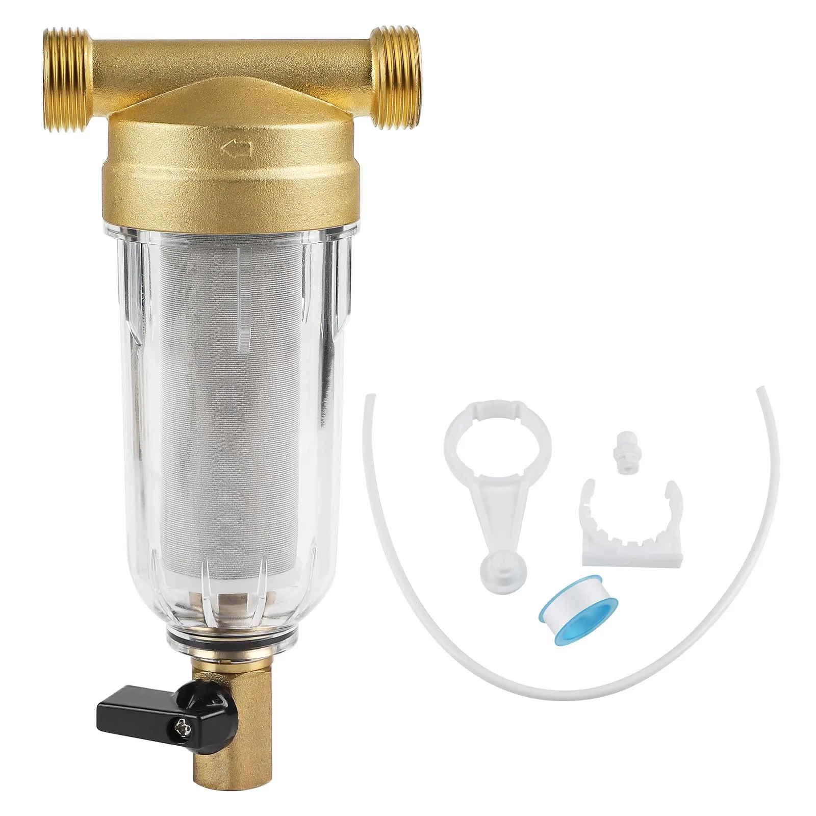 SWAWIS Spin-Down Filtro Acqua Sedimenti, 40 Micron Prefiltro dell'Acqua Riutilizzabile, Filtro Sedimentario per Tubo dell'Acqua Pozzo, Prefiltro in Ottone Sedimento Spin-Down(3/4'')