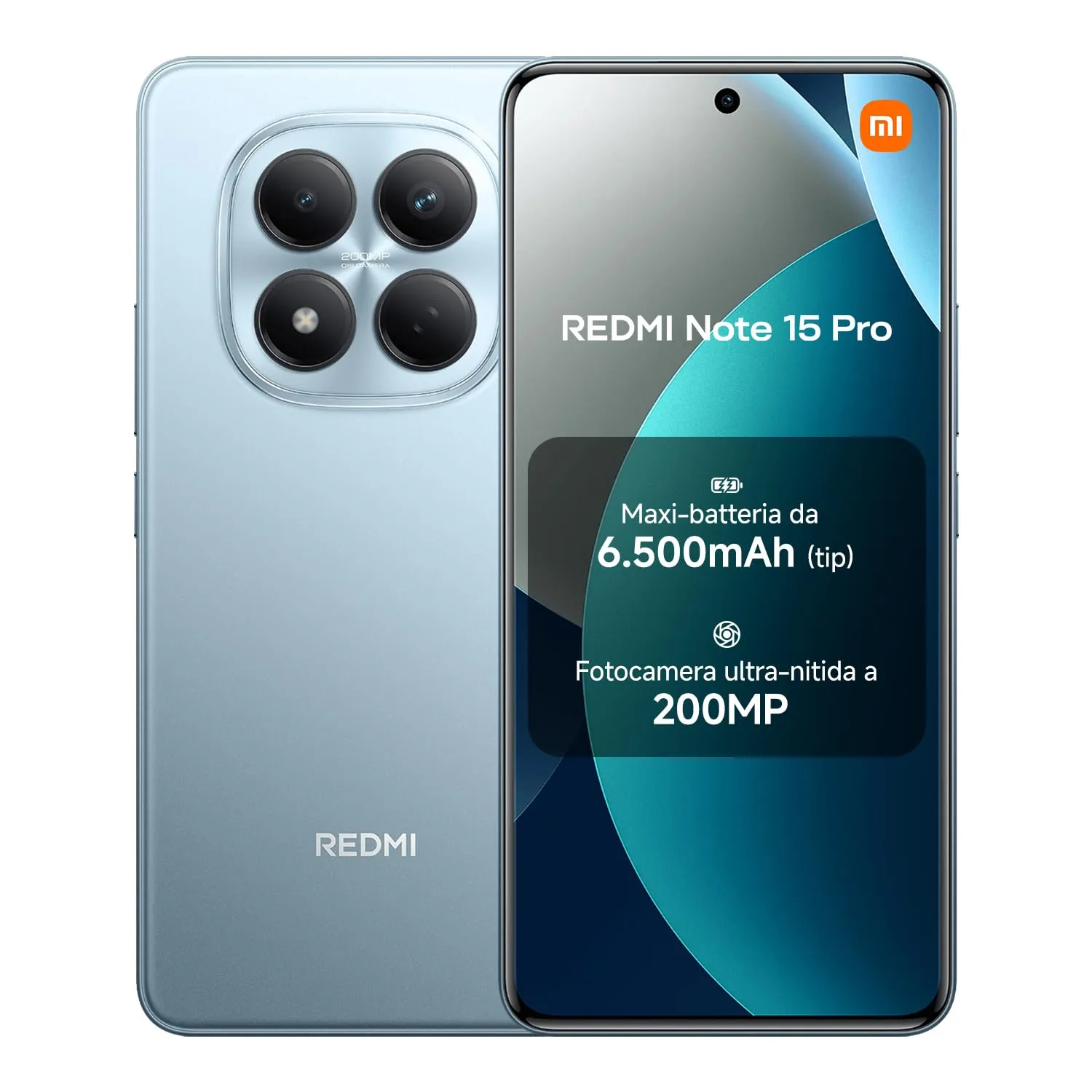 Xiaomi Redmi Note 15 Pro, Smartphone 12+512GB, Batteria massiccia da 6500 mAh, Fotocamera 200 MP, Resistenza IP65, Display AMOLED FHD+ da 6,77", Blu Ghiacciaio, Garanzia 2 anni, Caricatore non incluso