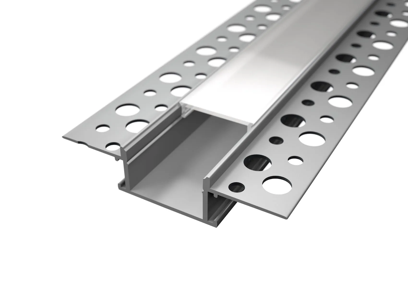 Profilo in Alluminio da 2 mt incasso a scomparsa in Cartongesso per Striscia a Led cover Opaca (ALFA)
