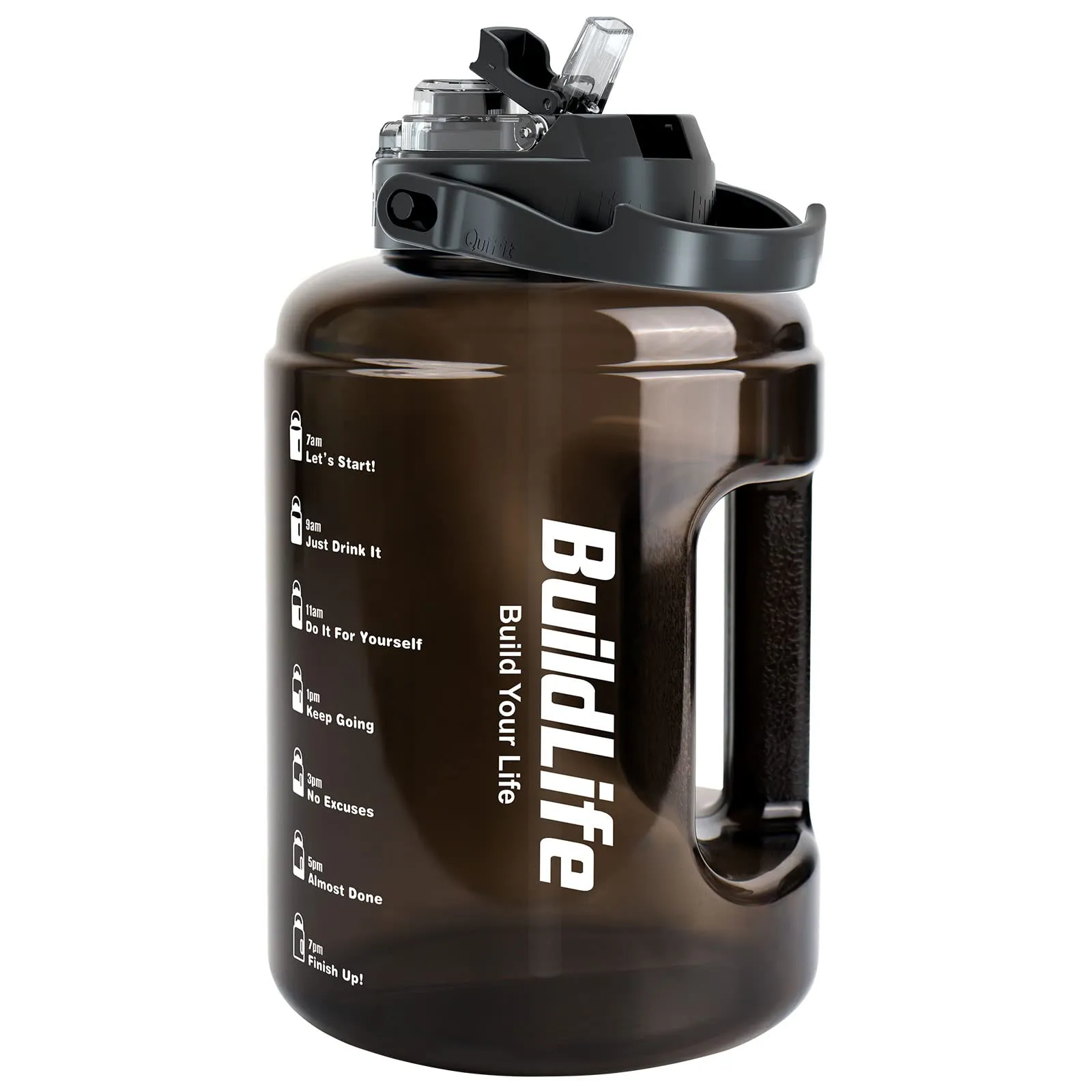 BuildLife Borraccia sportiva, 2,5 l, a prova di perdite, con indicatore del tempo, con coperchio 2 in 1, senza BPA, per palestra