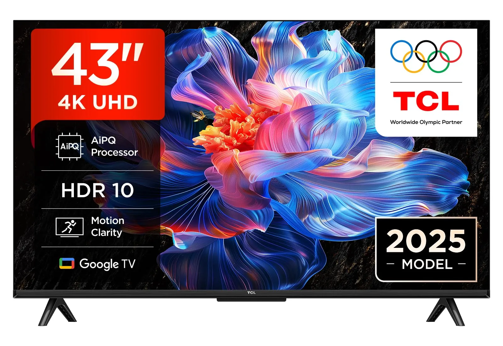 TCL 43V6C Smart TV LED Direct da 43", HDR 4K, con tecnologia Google TV (Dolby Audio, Motion Clarity, compatibile con Google Assistant e Alexa)