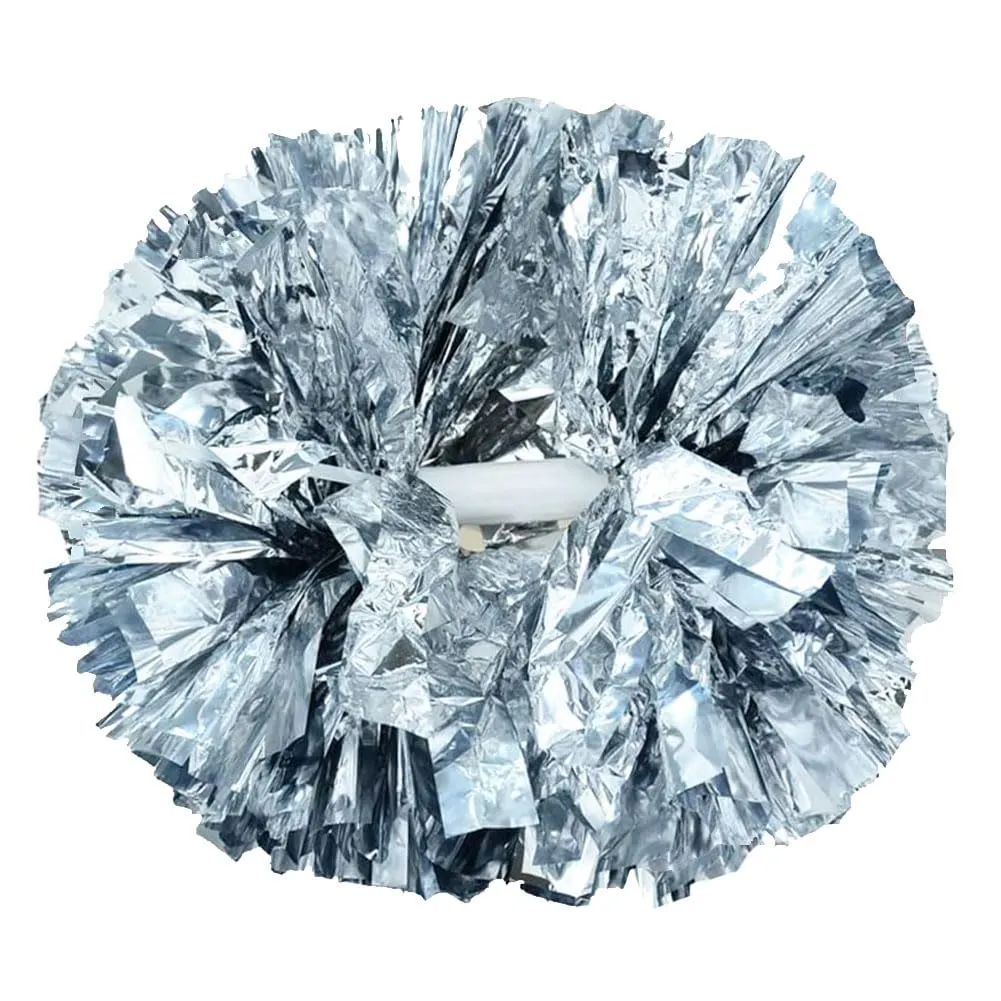 Hooshing Confezione da 2 Pompon da Cheerleader, Color Argento, con Manico per Lo Spirito di Squadra, Sport, Danza, tifo