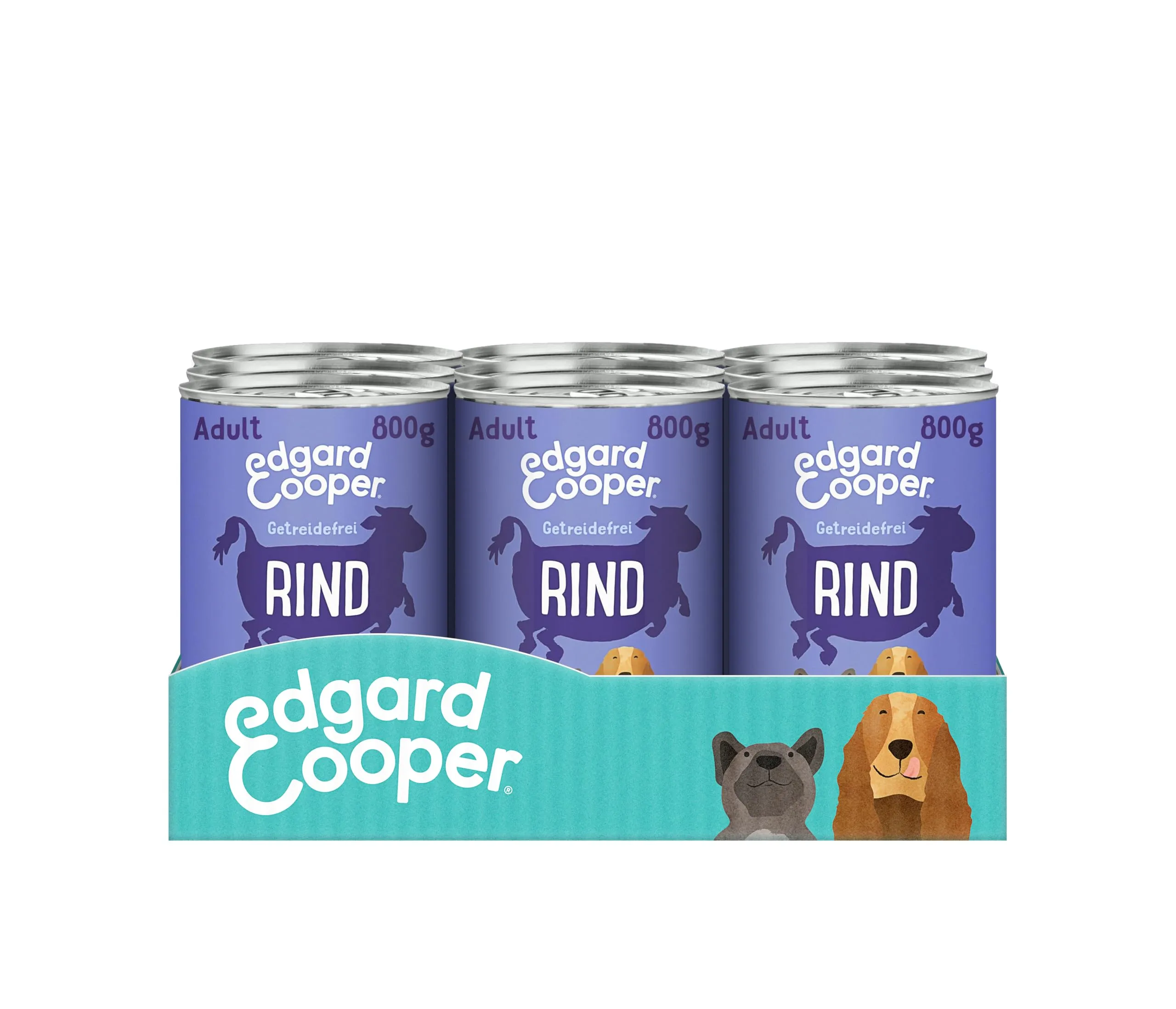 Edgard Cooper Cibo umido per cani (manzo, 800 g x 6), cibo per cani bagnato 800 g, senza cereali, ingredienti naturali e carne fresca, pieno di aminoacidi essenziali