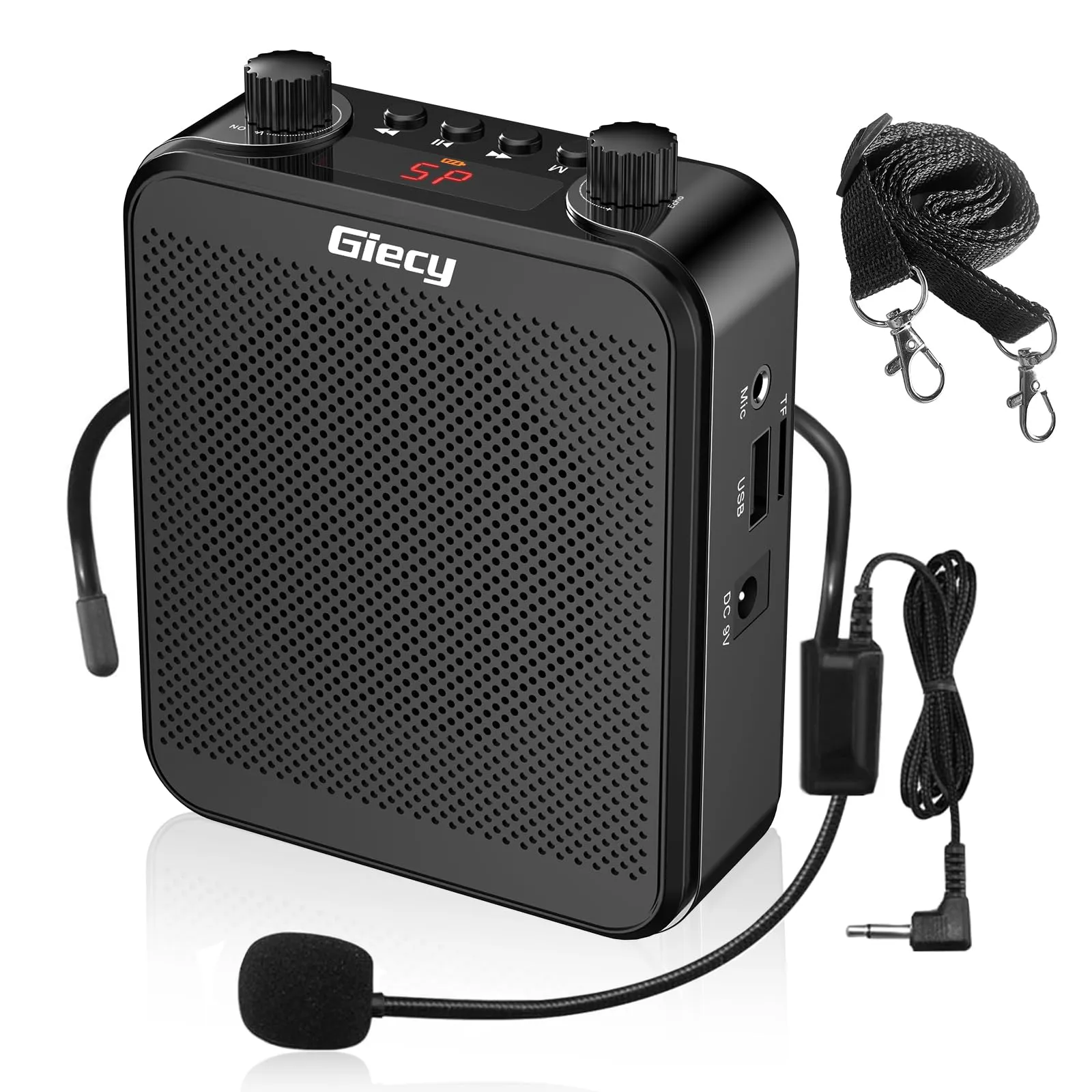 Giecy Amplificatore vocale portatile con microfono cuffia 30W Batteria ricaricabile 2800mah Sistema PA amplificatore vocale mini per insegnanti, guida turistica, allenatori, presentatori