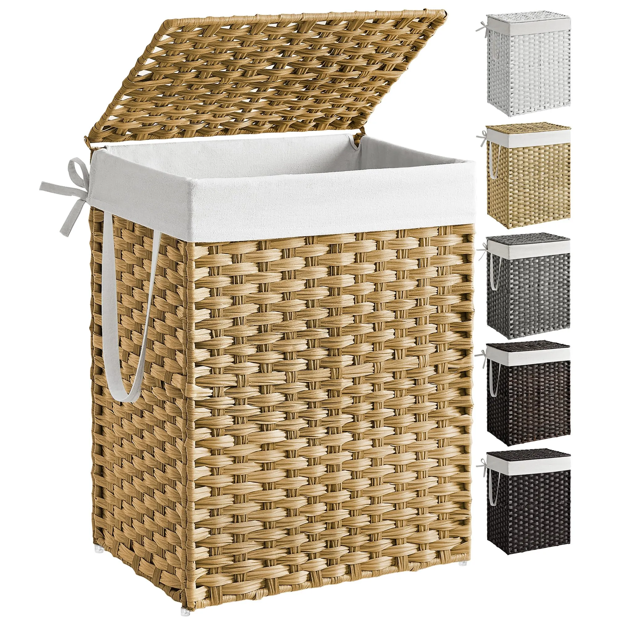 SONGMICS Cestino Portaoggetti, Cesta Portabiancheria da 90L con Coperchio, Pieghevole, Sacco in Tessuto Rimovibile con Manici, Soggiorno Camera da letto Lavanderia, Naturale LCB51NL