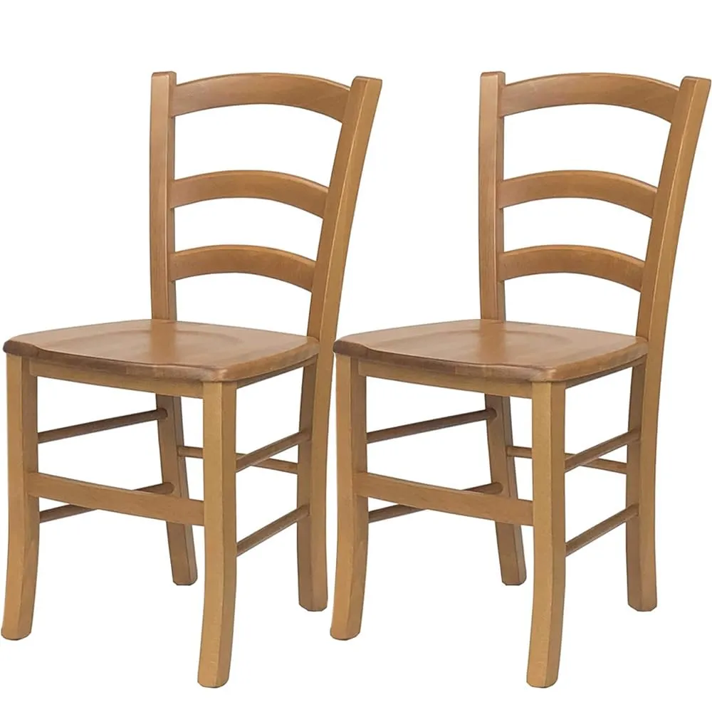 VIRSUS Set 2 Sedie Paesana in Legno Massello, Misura 43x42x86 cm, Sedia Tradizionale Robusta, per Casa, Cucina, Agriturismo, Ristorante, Made in Italy (Noce Chiaro)