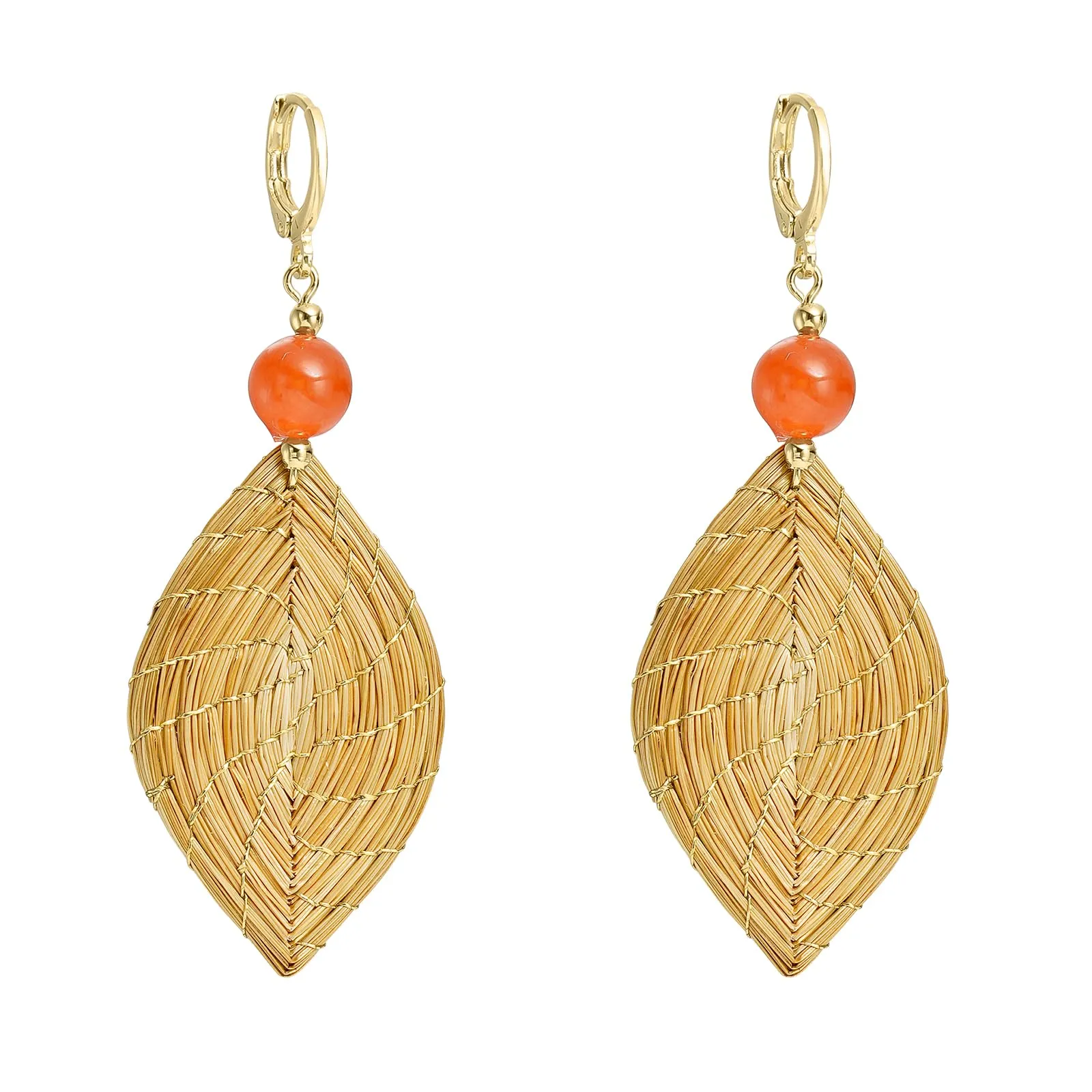 VERA NAVARRO - Orecchini Foglia 40 mm in Oro Vegetale con Quarzo - 100% Naturale Fatto a Mano - Design Esclusivo