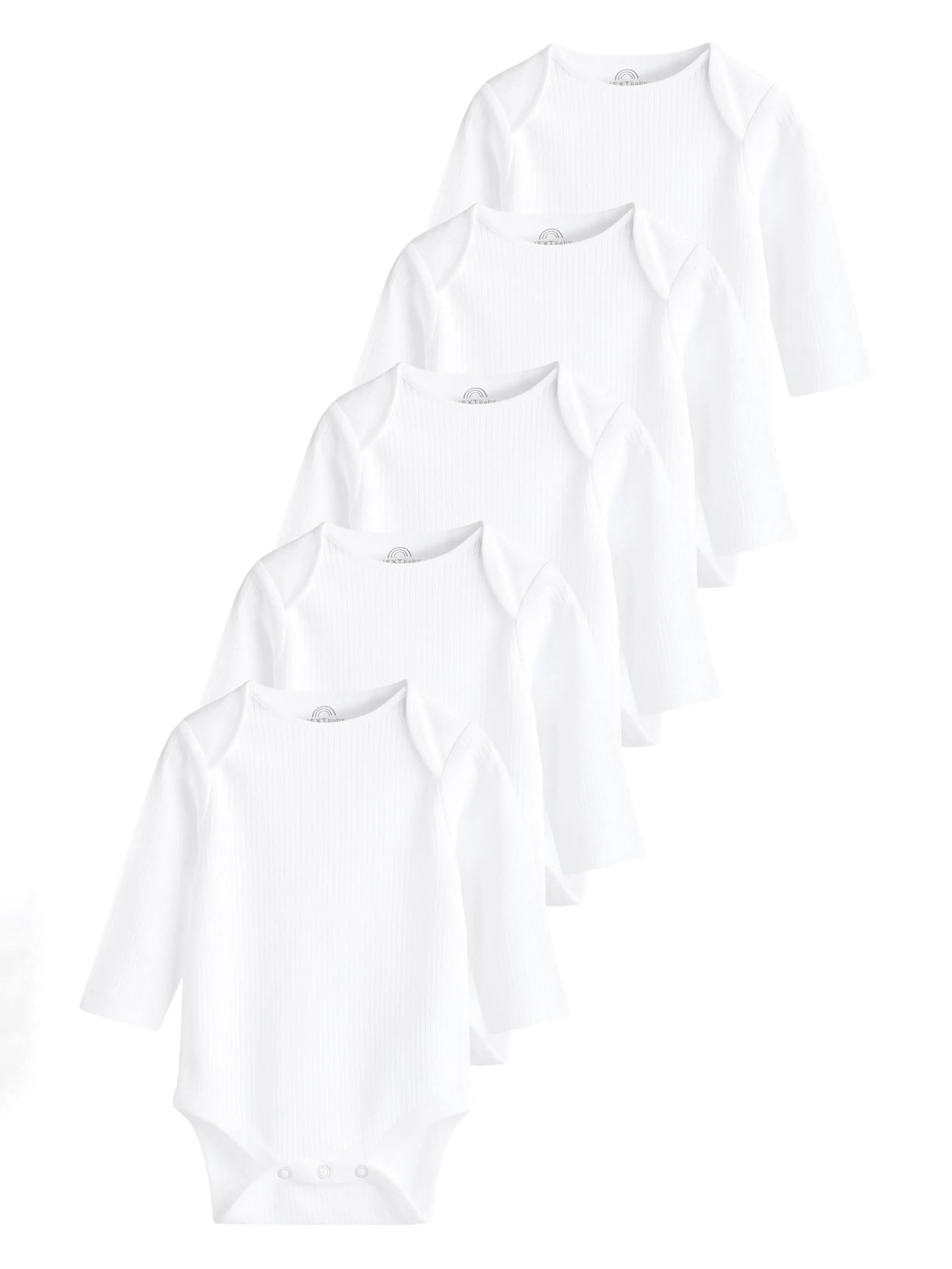 NEXT Confezione da 5 body per neonati a maniche lunghe a coste Bianco 3 Mesi