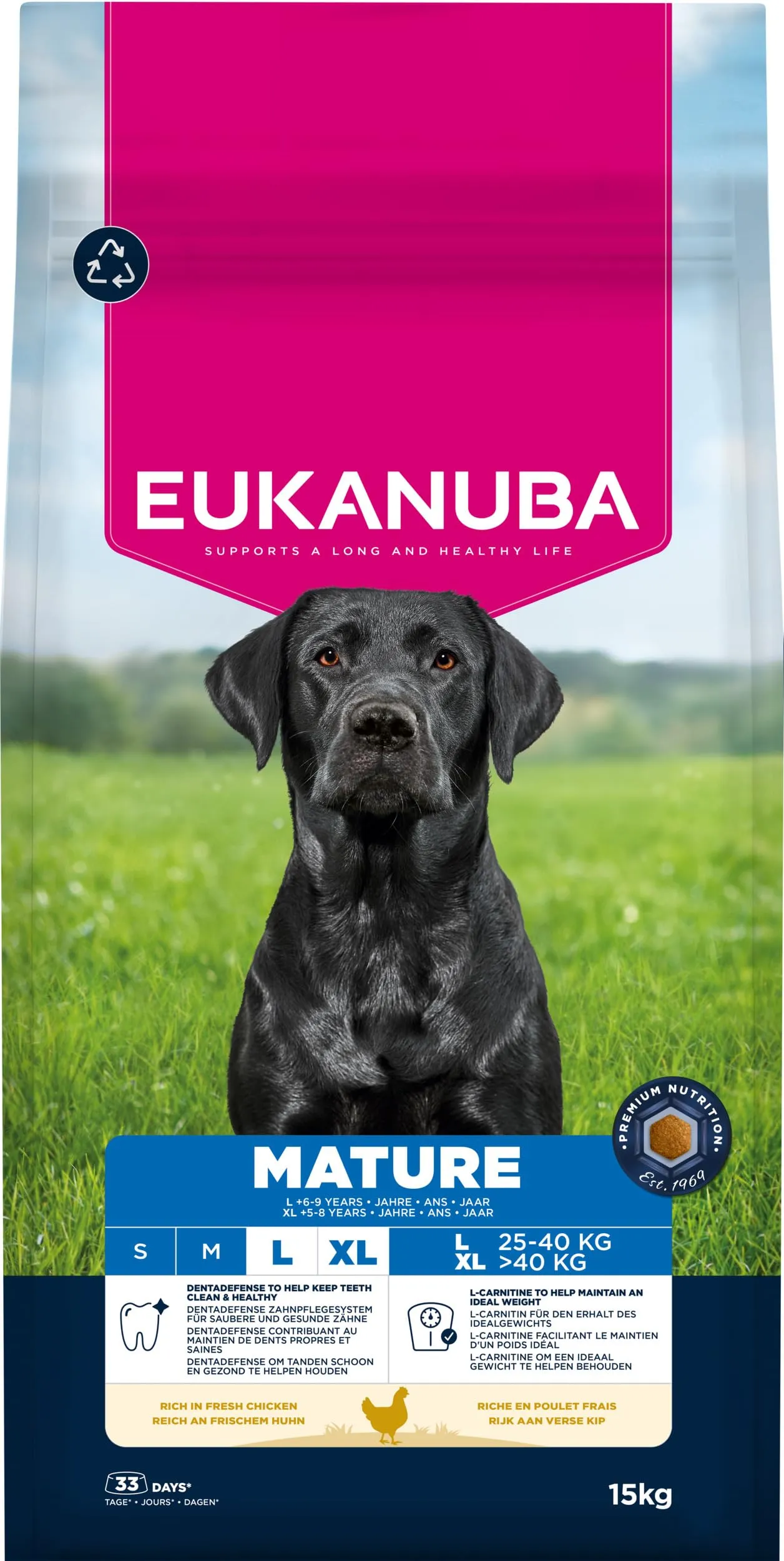 Eukanuba Mangime secco per cani con pollo fresco per razze di taglia grande, mangime secco premium per cani maturi, 15 kg