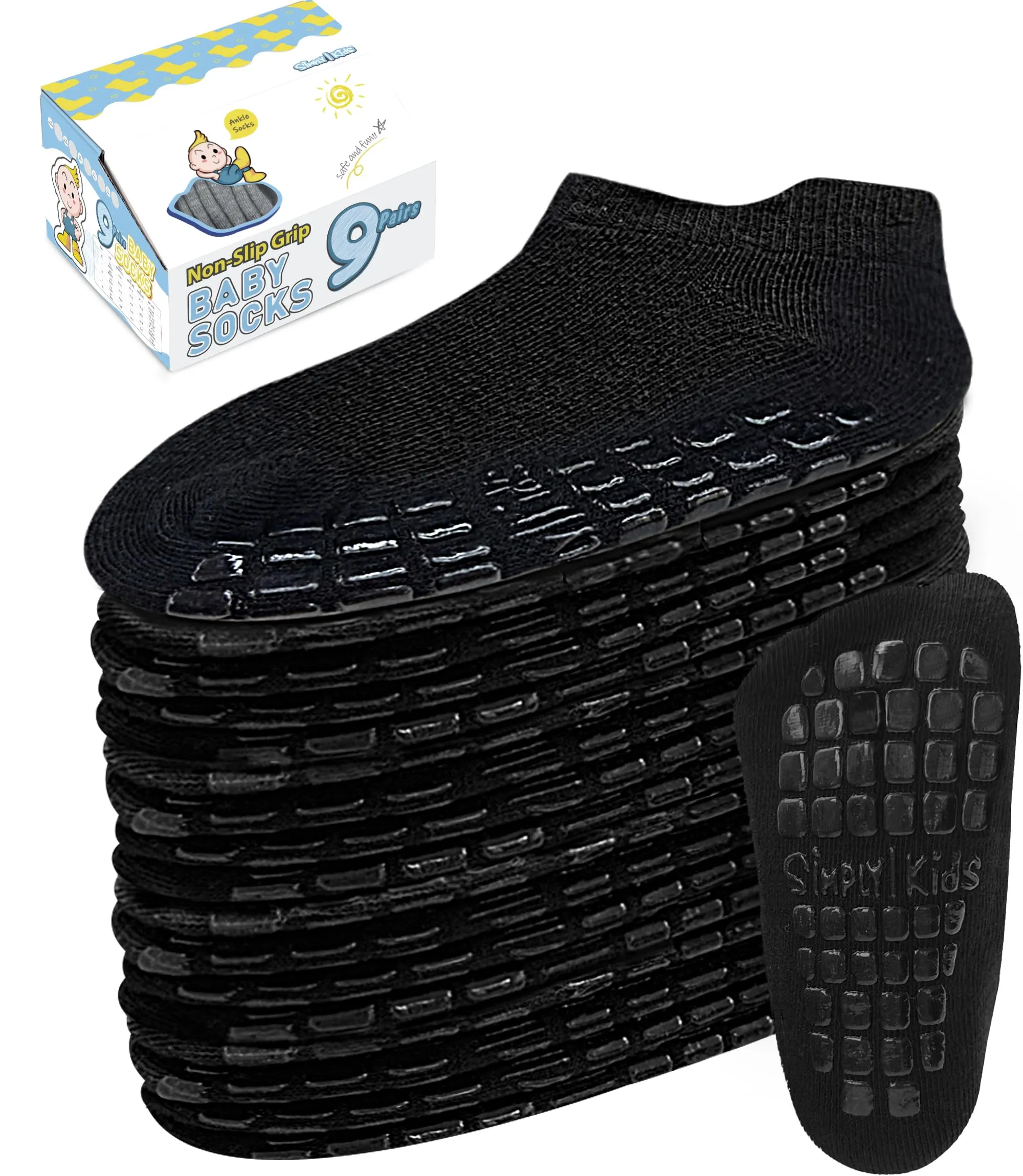 Simply Kids Calzini Antiscivolo Bambino (9 Paia) Calze Antiscivolo Bambina 0 mesi - 7 anni Calzini Neonato Bambina