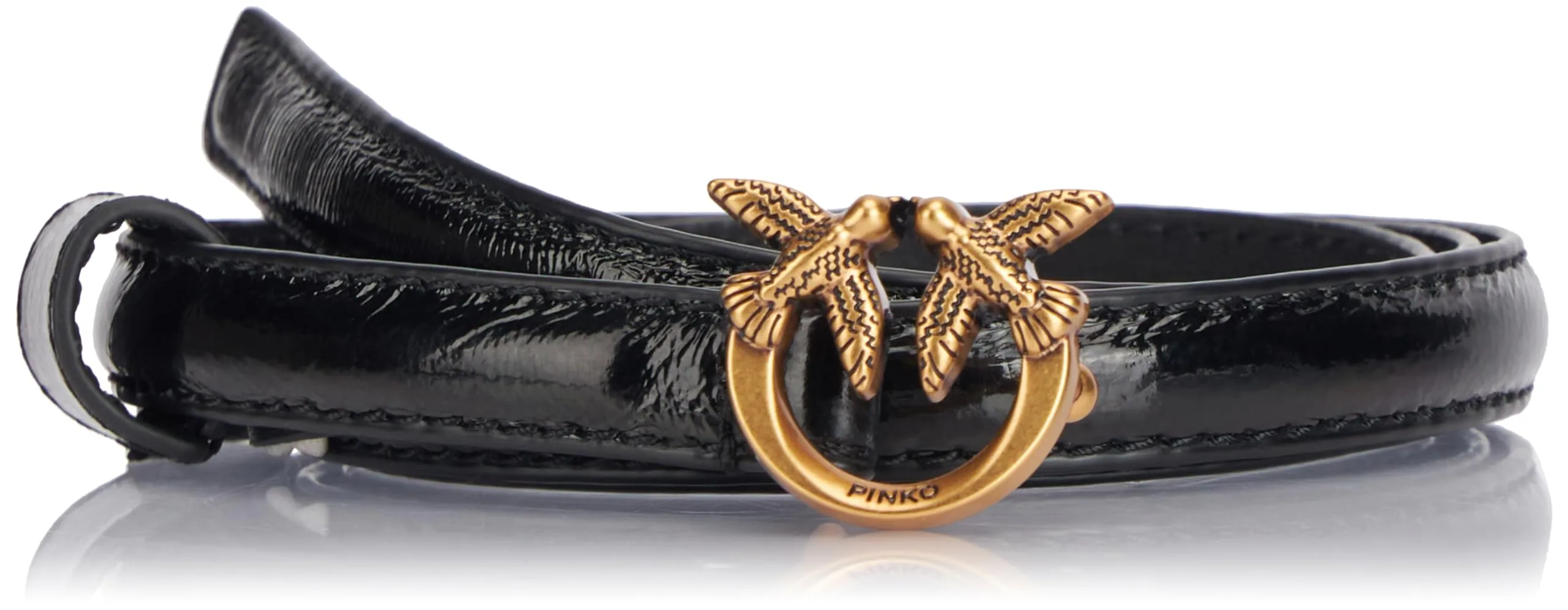 Pinko Love Berry H1 Belt Soft Naplack Cintura, Z99Q_Nero-Antique Gold, M Donna