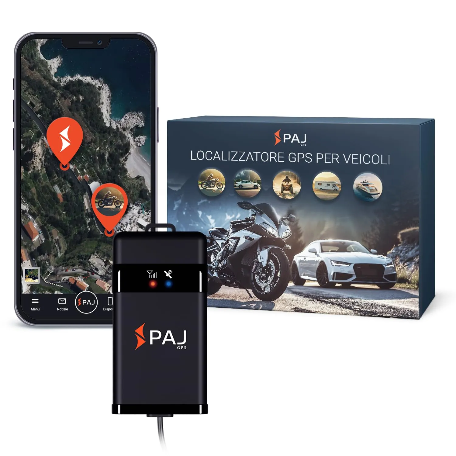 PAJ VEHICLE Finder 2.0, Localizzatore GPS per Moto, Auto e Altri Veicoli, Collegamento Diretto alla Batteria, Monitoraggio in Tempo Reale e Memoria di 365 Giorni Tramite App