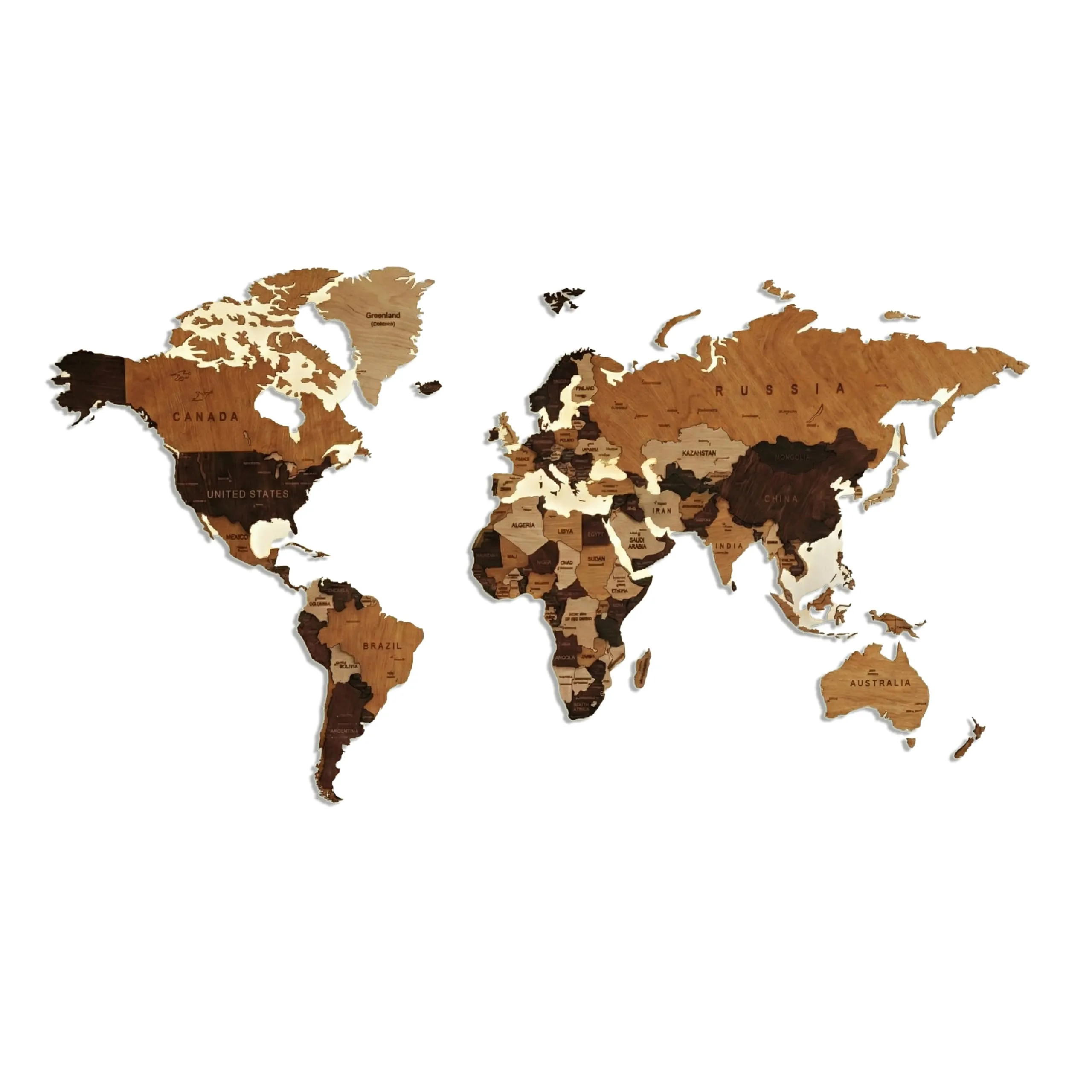 Planisfero in legno 3D con illuminazione led e supporto in plexiglass - Mappa luminosa gigante del mondo da parete, nazioni in rilievo