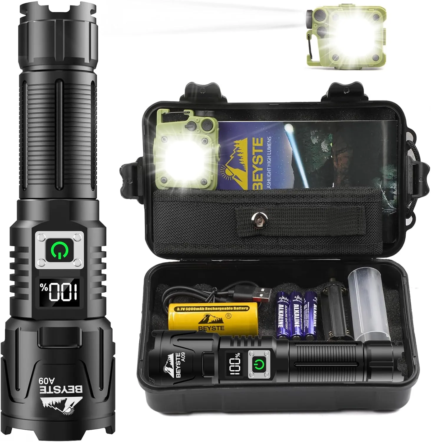 BEYSTE Torcia LED Potente Professionale, 500000 Lumen Torcia LED Ricaricabile, Torcia Potente Tattica, Torcia Militare Professionale, Torcia USB Zoomabile, Impermeabile XHQ99.2 Torcia portatile
