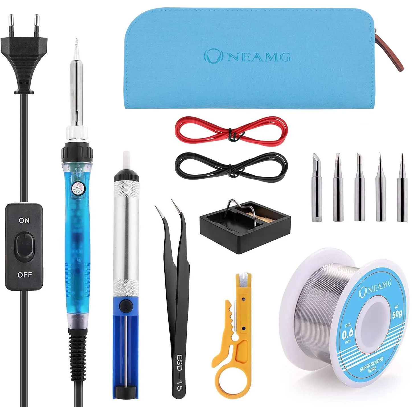 Saldatore Kit 60W 220V Kit di Saldatura a Stagno Professionale con Valigetta per Trasporto Per Vari usi e Riparazioni Kit saldatrici Fai da Te Bigiotteria Argento