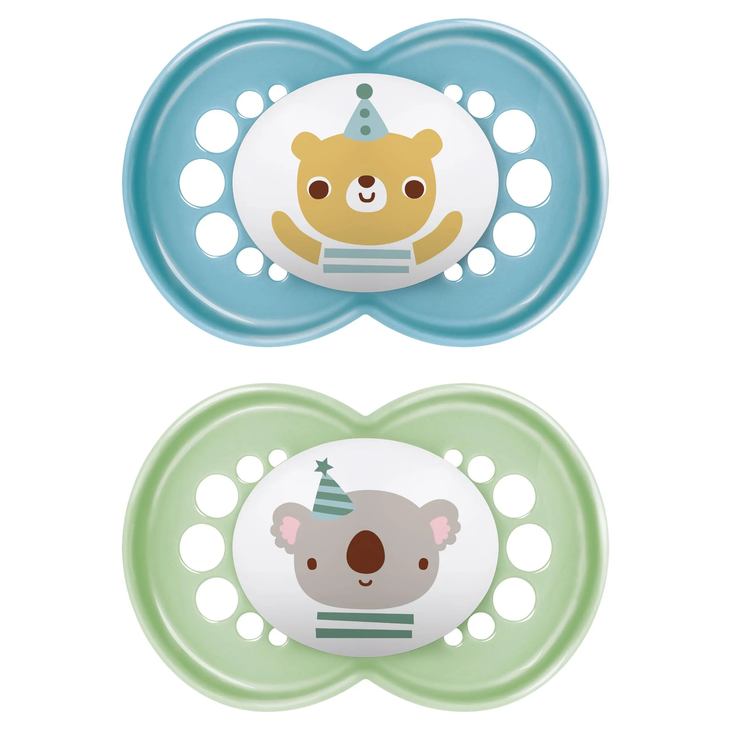 MAM Original Succhietto 6+ Mesi (Set da 2), Ciuccio MAM 6-16 mesi con tettarella ortodontica in silicone, Kit da 2 accessori neonato con pratico porta ciuccio sterilizzatore, Azzurro/Verde