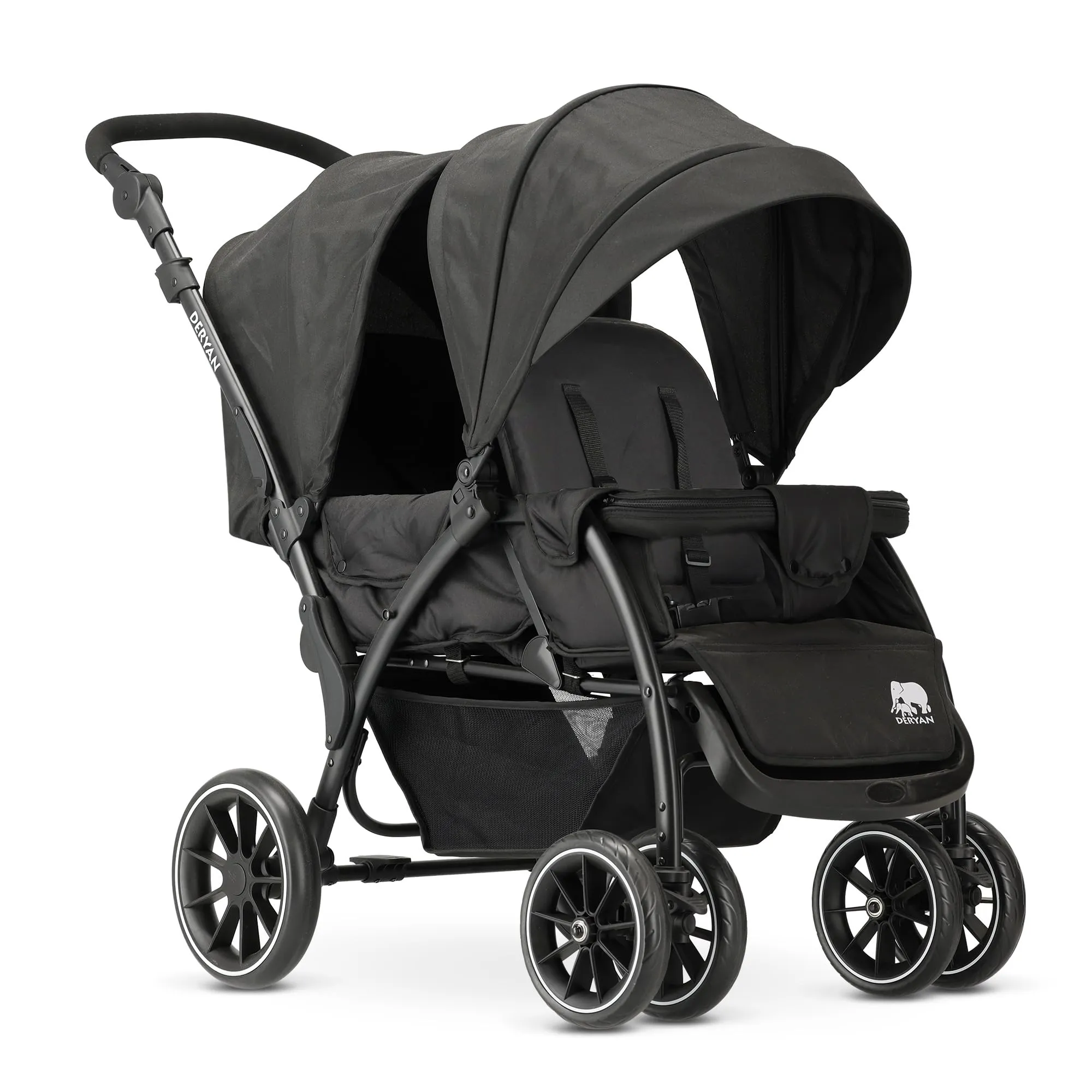 Deryan Elena - Passeggino Duo Tandem per bambini, doppio Duett con imbracatura a 5 punti e regolabile a 4 anni (nero)
