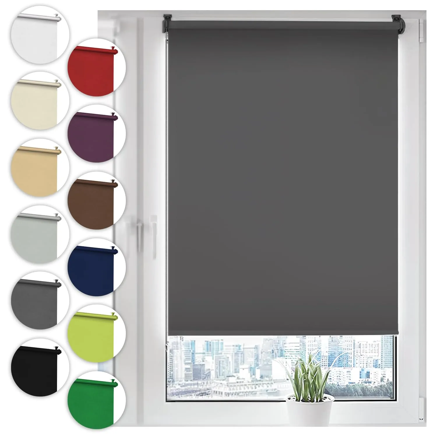 Sonello Tenda a Rullo Oscurante Klemmfix Senza Forare 55cm x 210cm Grigio, Tenda avvolgibile Oscurante con Morsetti e con Catenella per finestre e Porte, Blackout, Opaco, Protezione Solare