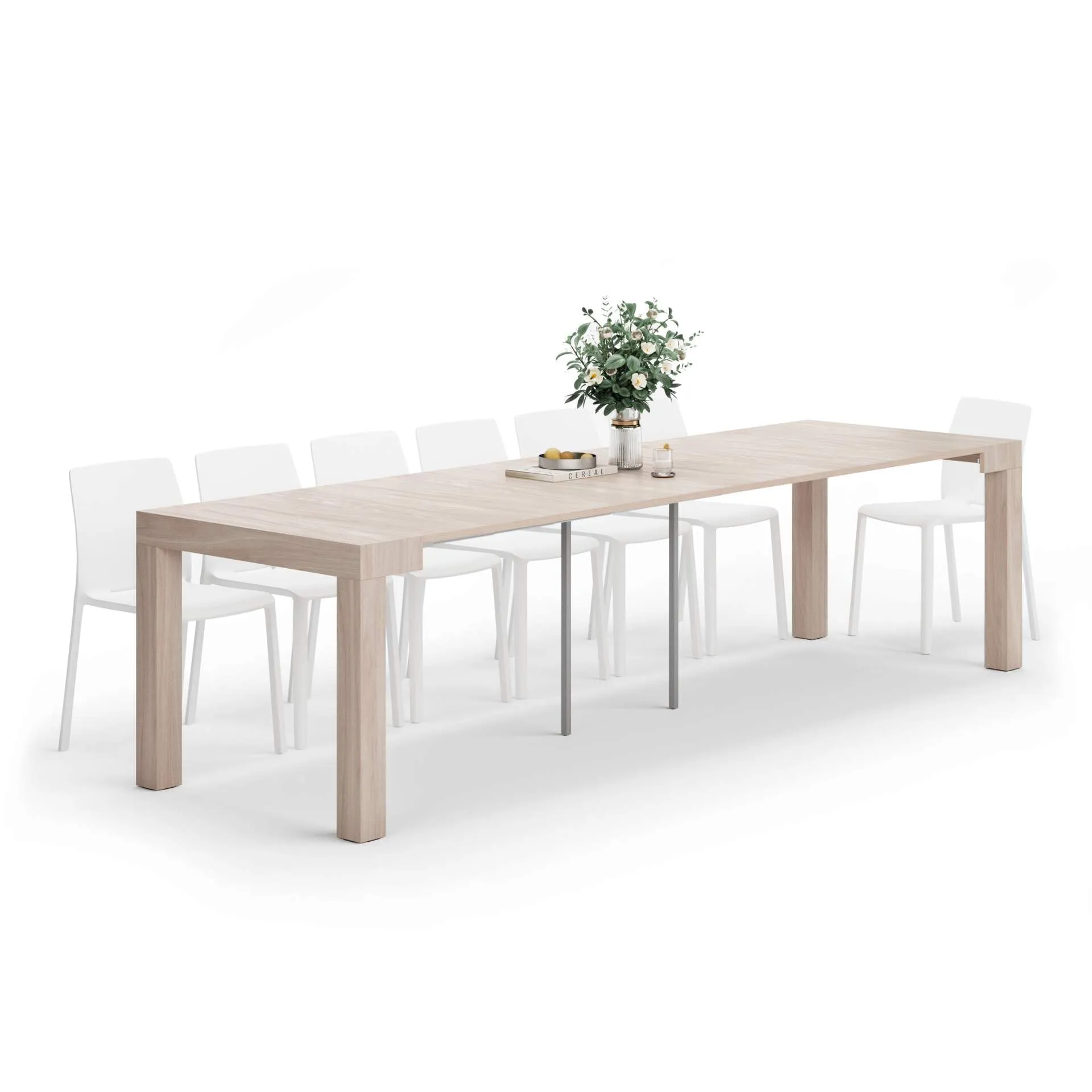Mobili Fiver, Tavolo Consolle Allungabile First, 45(305) x90 cm, Olmo Perla, fino a 14 posti, Consolle da ingresso e sala, Made in Italy