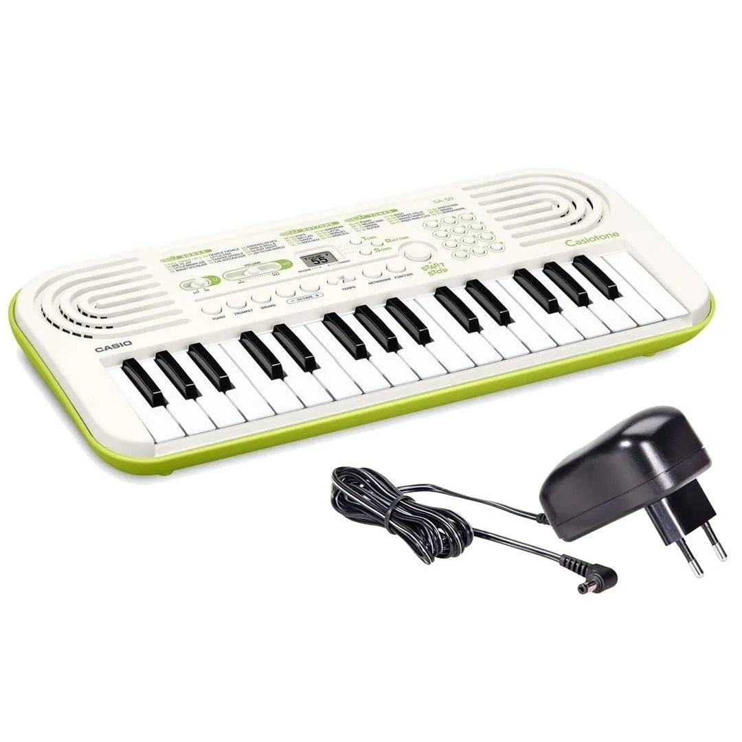 SA-50 Mini Tastiera 32 Tasti: Tastiera Digitale Portatile e Leggera per Bambini, Compatibile con Cuffie - MusicalStore2005 (Tastiera SA-50-32 tasti con Alimentatore, Bianco/Verde Lime)
