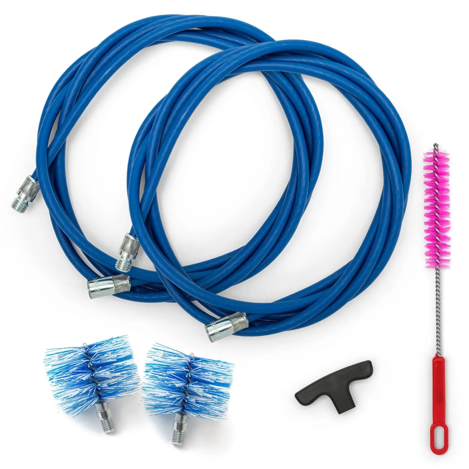 BARETTO Kit Pulizia Stufa a Pellet, Prolunga di 6 Metri per la Pulizia dei Tubi della Canna Fumaria con Curvatura a 90°, Scovolino multiuso, Manico, 2 Scovoli Standard in Nylon da 80 mm e 100 mm (6 M)
