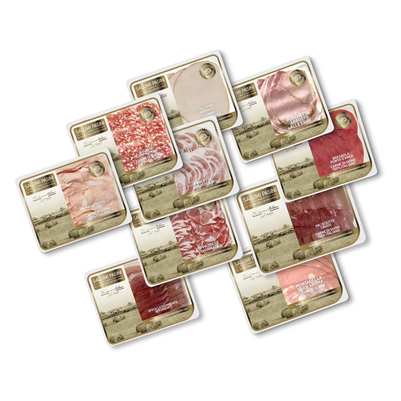 Gran Mix Salumi | 10 Vaschette di Salumi Misti (1 vaschetta per tipo) | 840 gr Totali | Salumi Pasini®