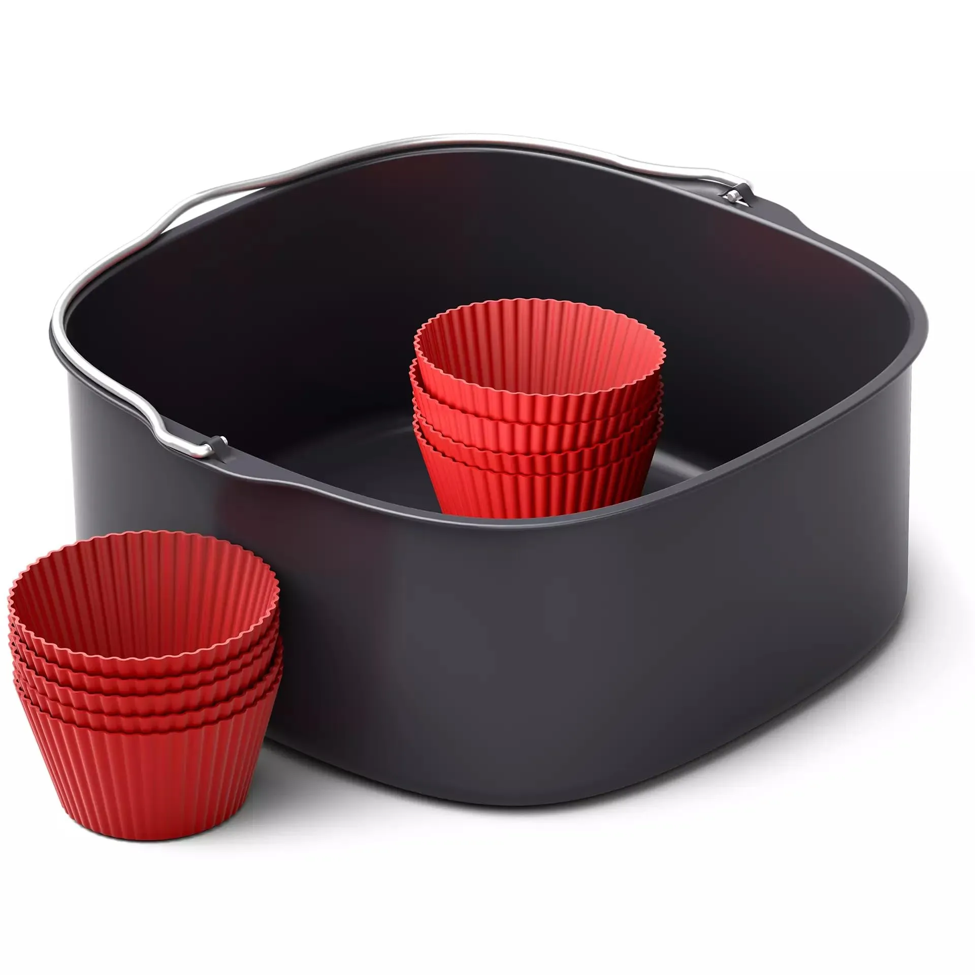 Philips Airfryer Baking Kit XXL, accessorio kit da forno, recipiente con rivestimento antiaderente, con 9 pirottini in silicone, lavabile in lavastoviglie, app per ricette, nero (HD9957/00)