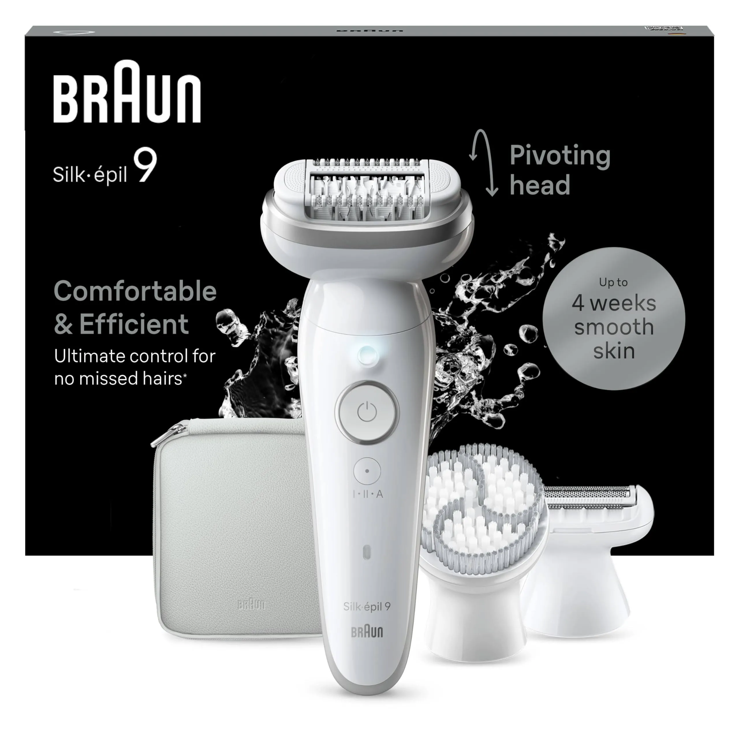 Braun Silk-épil 9 Depilatore Donna, Epilatore Elettrico Donna Con Testina Flessibile Per Una Epilazione Semplice, Wet & Dry, Pelle Liscia a Lungo, 9-061, Bianco/Argento