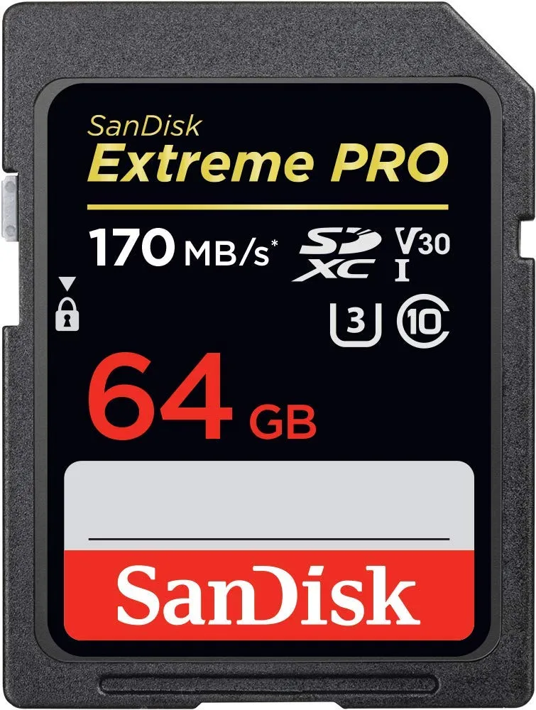 SanDisk Extreme PRO 64GB SDXC Memory Card up to 170MB/s, UHS-1, Class 10, U3, V30, Black