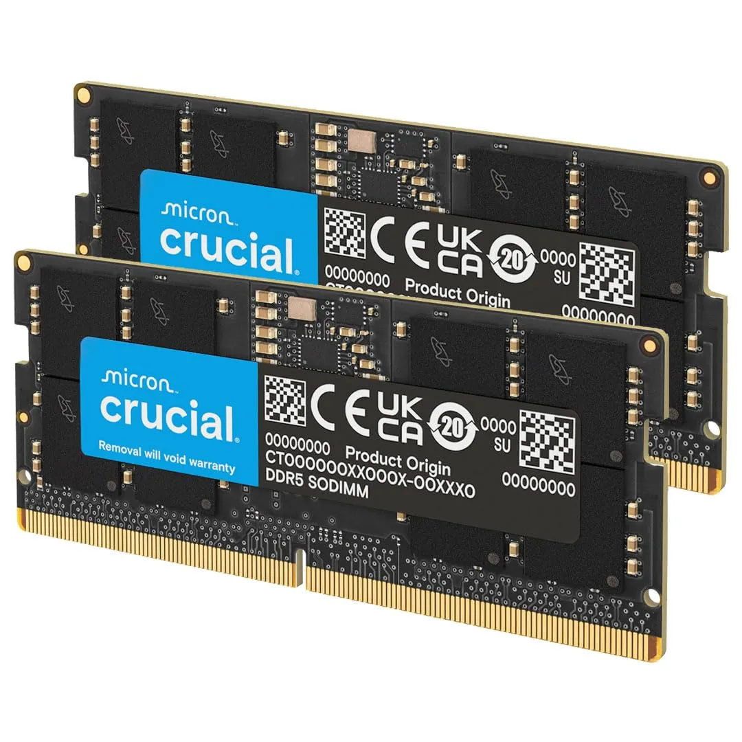 Crucial RAM DDR5 64GB Kit (2x32GB) 4800MHz SODIMM, Memoria per PC Laptop/Notebook, Mini PC, CL40 - CT2K32G48C40S5