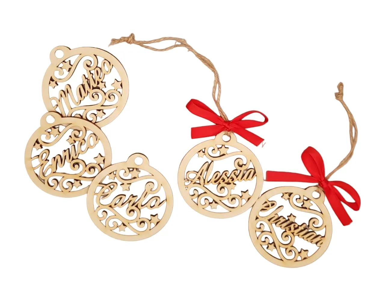 Palline di natale in legno personalizzabili (5 pezzi)