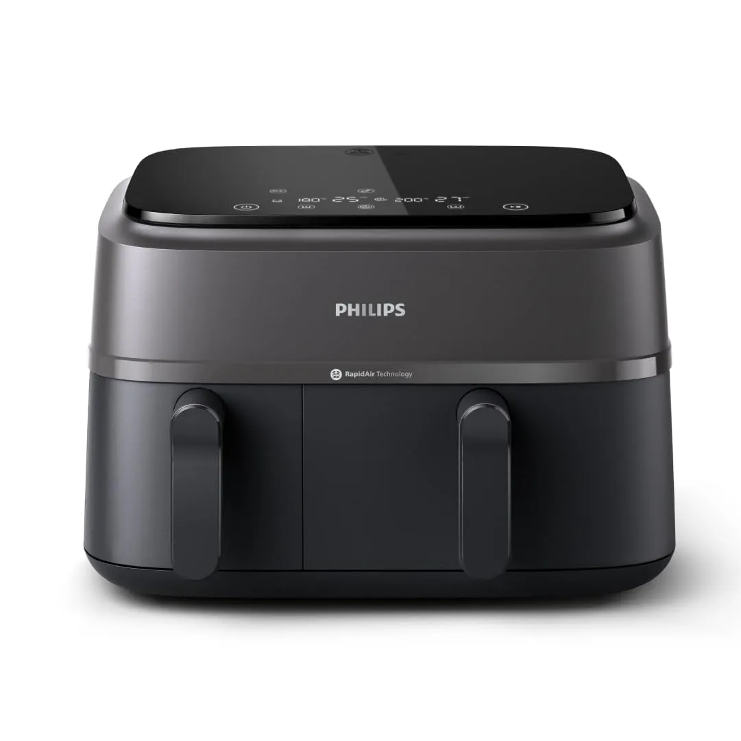 Philips Dual Basket Air Fryer - Cottura sana, veloce e versatile, capacità 9L, touchscreen, design a 2 cestelli (NA350/00)